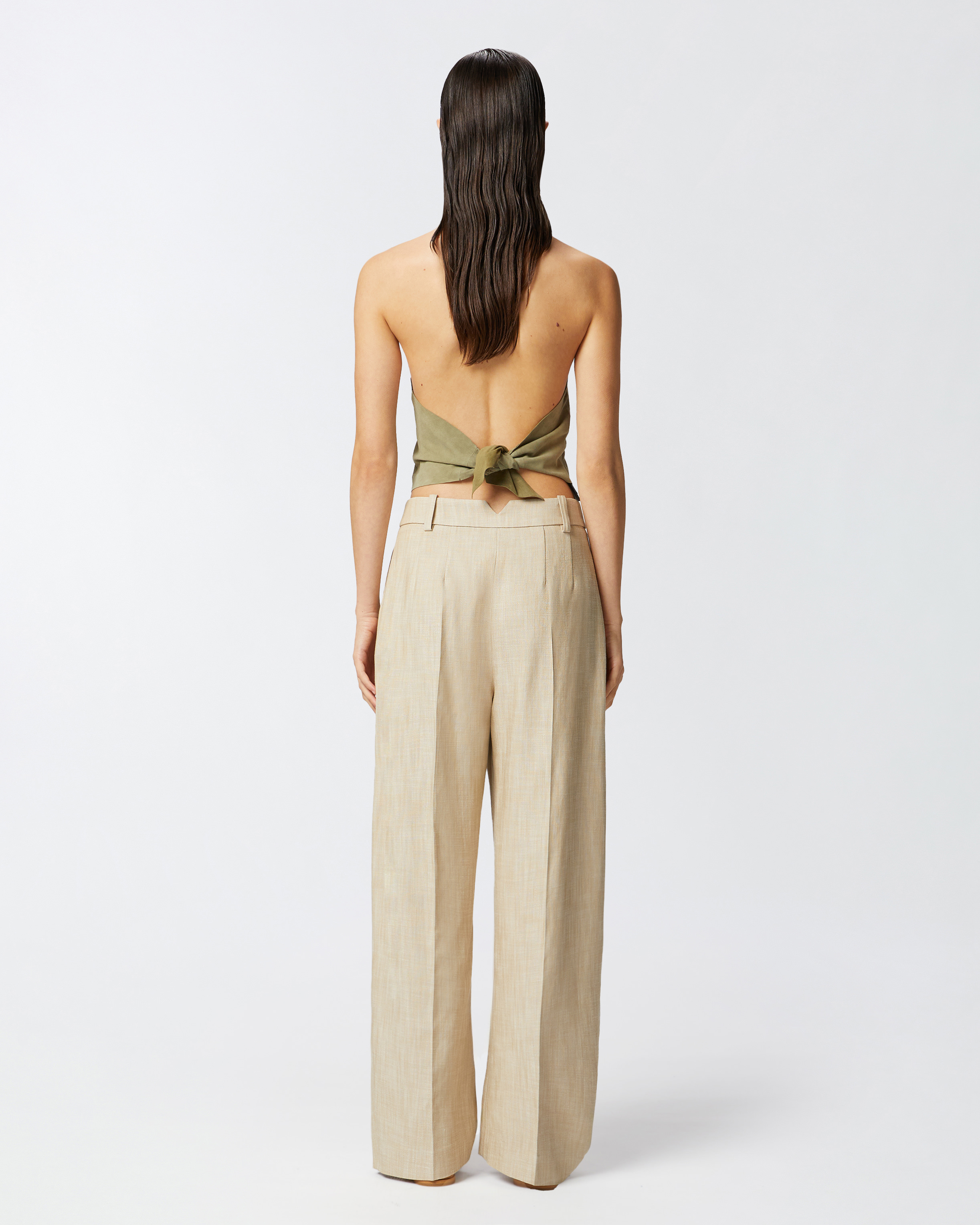 Pinko Wide Trousers With Canvas Pleats In Searing Sand-beige