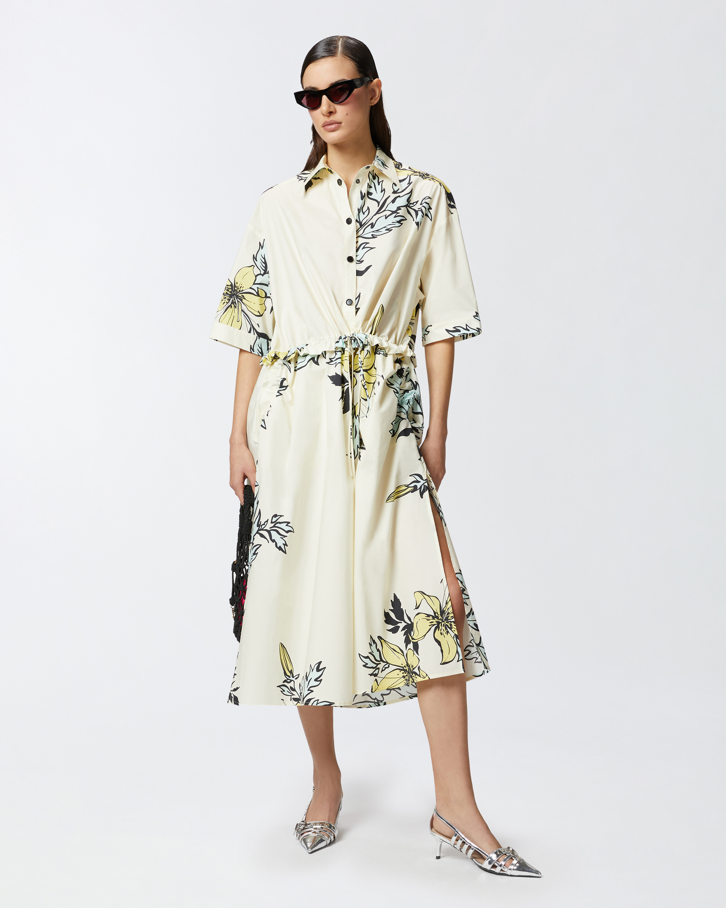 Pinko Floral-print Shirt Dress In Multi.giallo/azzurro