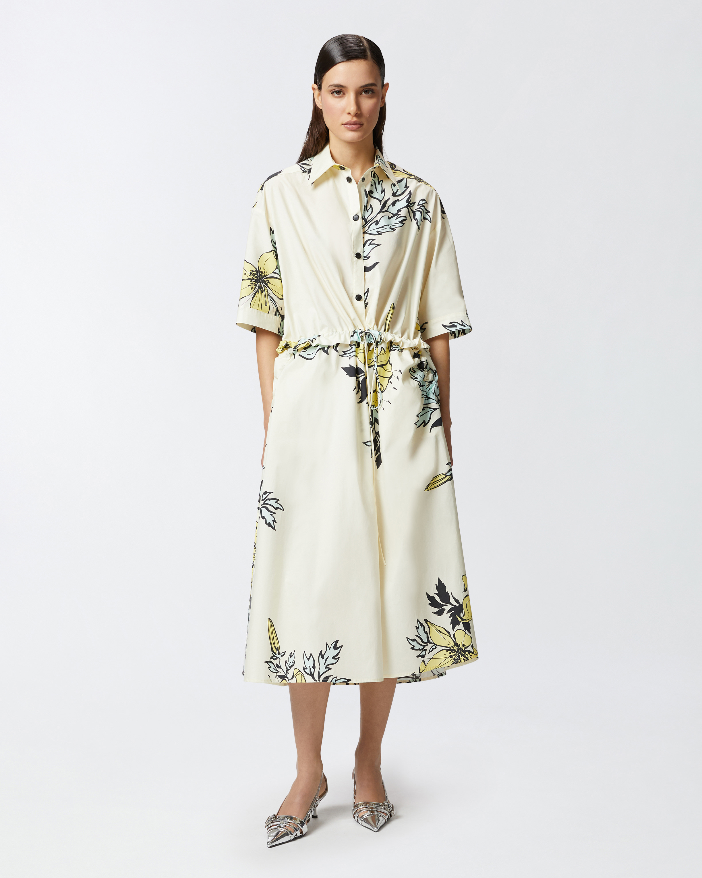 Pinko Floral-print Shirt Dress In Multi.giallo/azzurro