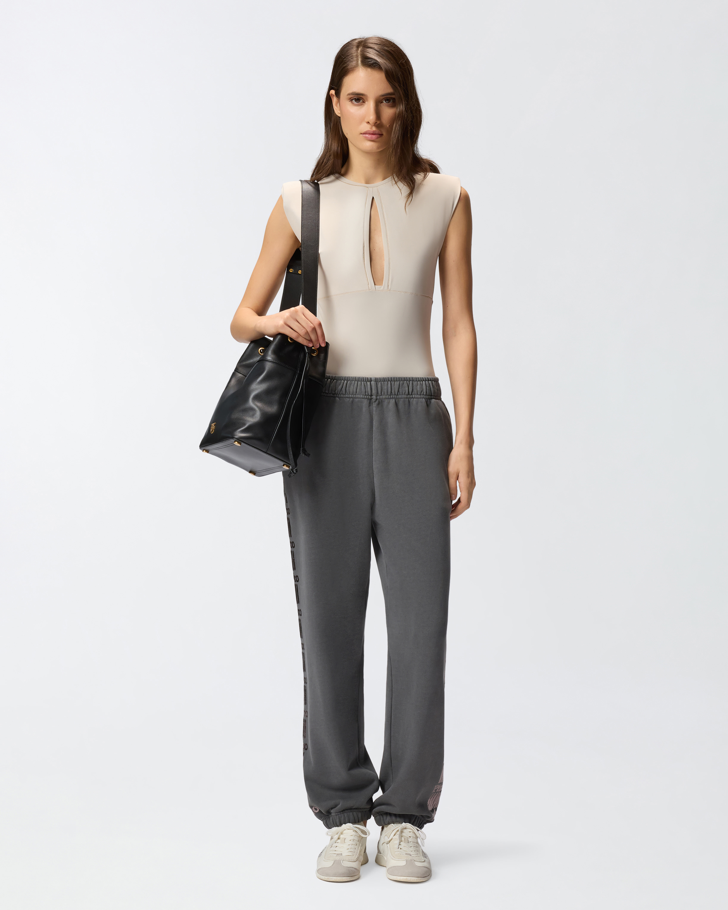 Pantalon molletonné à imprimé lamé - Gris - large | Pinko 
