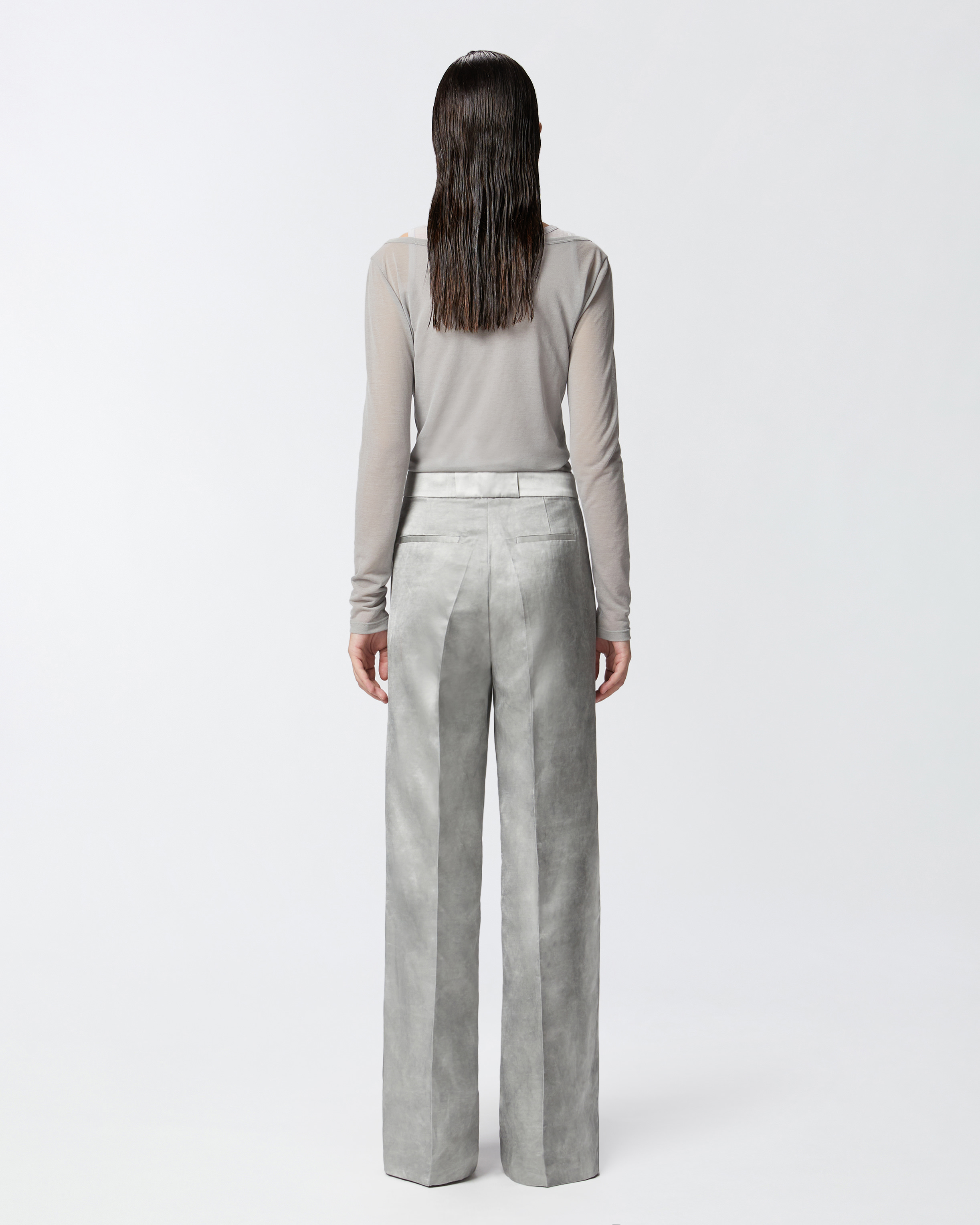 Pinko Elegant Wide Trousers In Washed-out Satin In Wild Dove Grey.