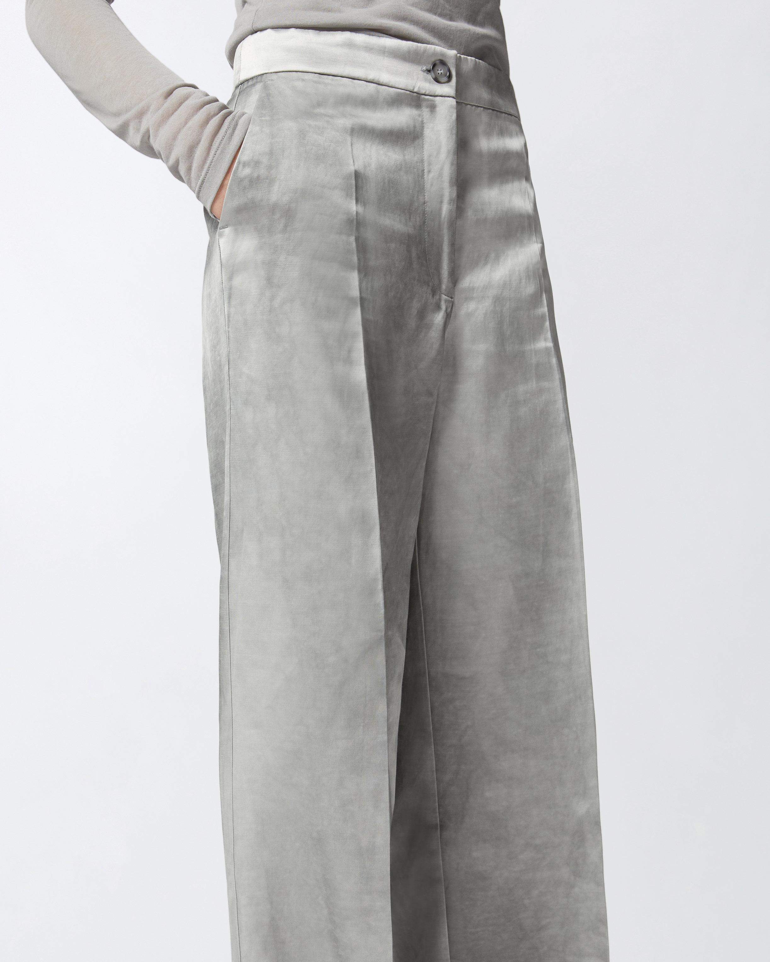 Pinko Elegant Wide Trousers In Washed-out Satin In Wild Dove Grey.