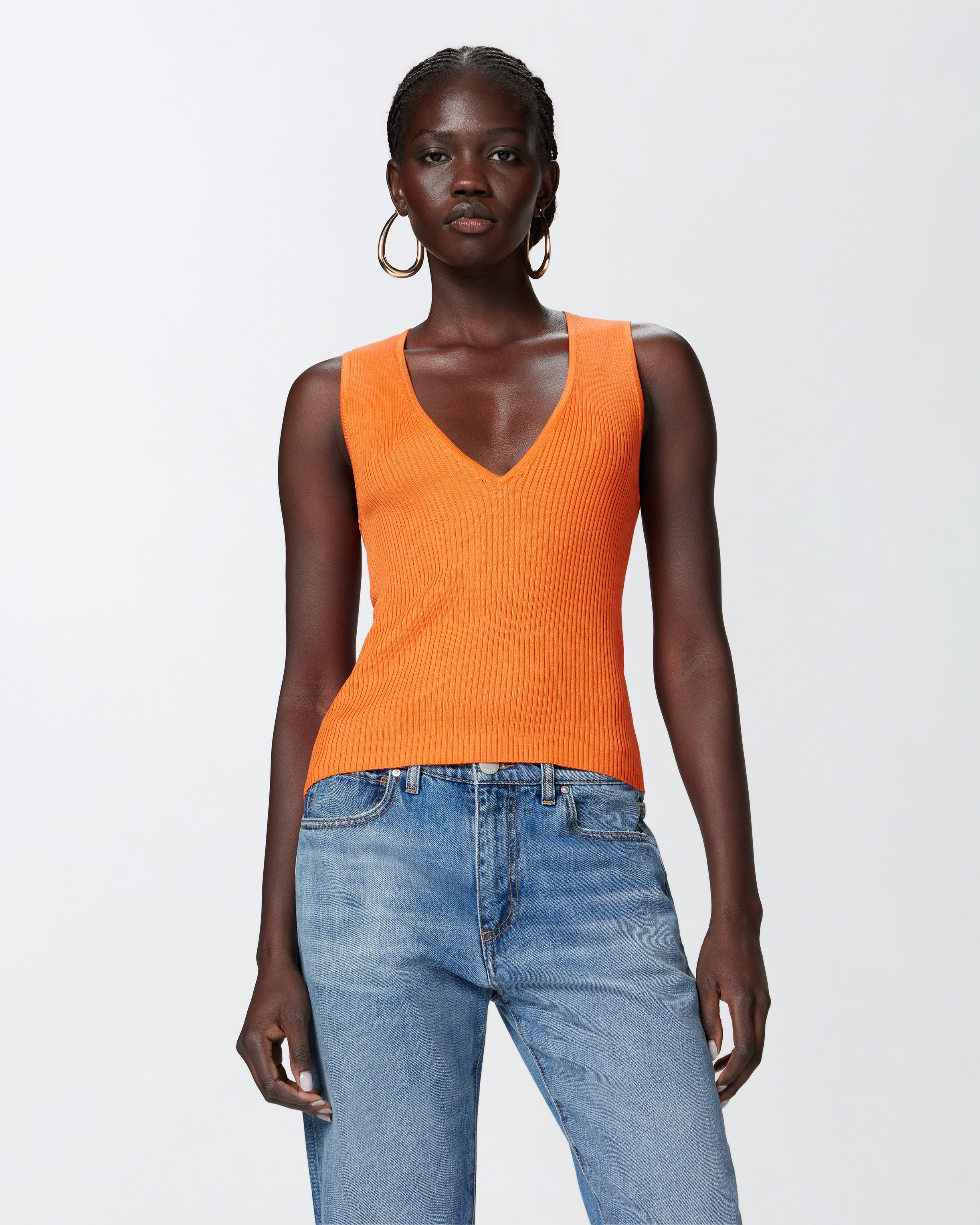 Pinko Ribbed Silk Blend Sleeveless Top In Arancione