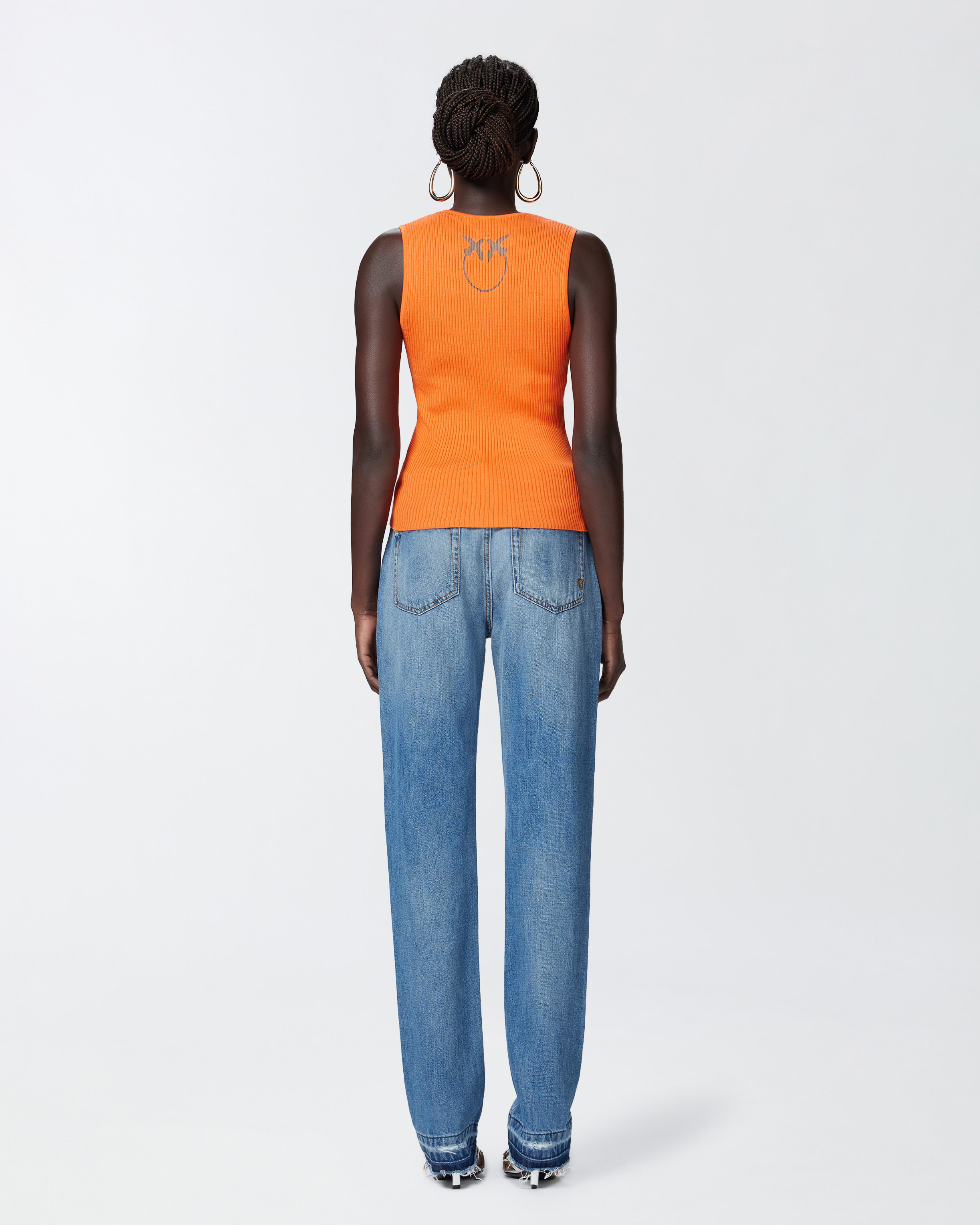 Pinko Ribbed Silk Blend Sleeveless Top In Arancione