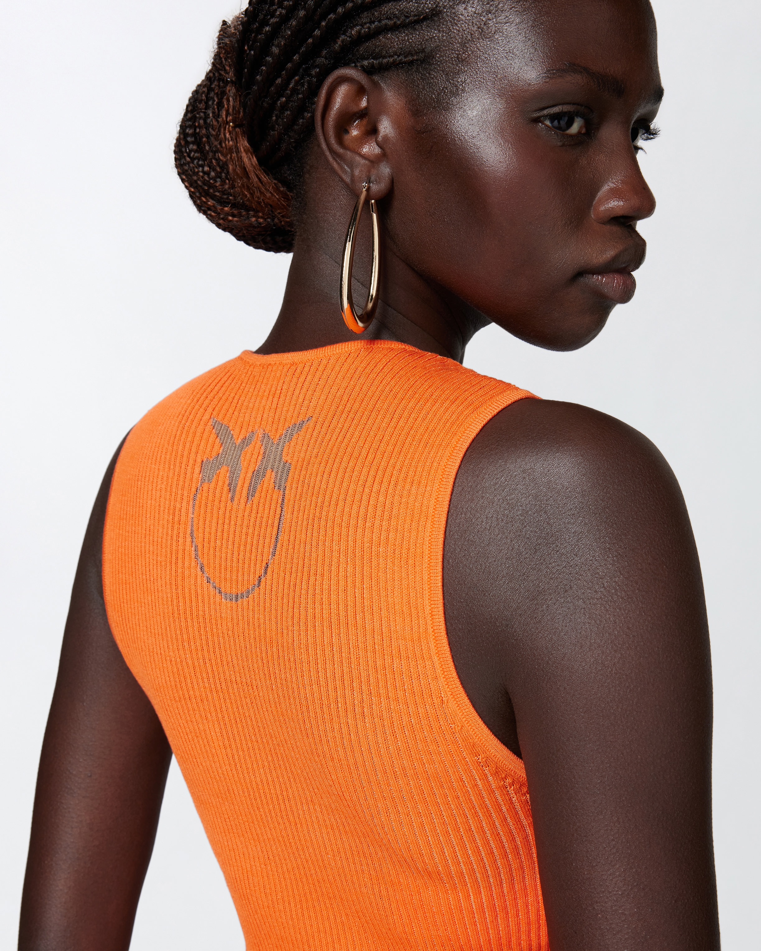 Pinko Ribbed Silk Blend Sleeveless Top In Arancione