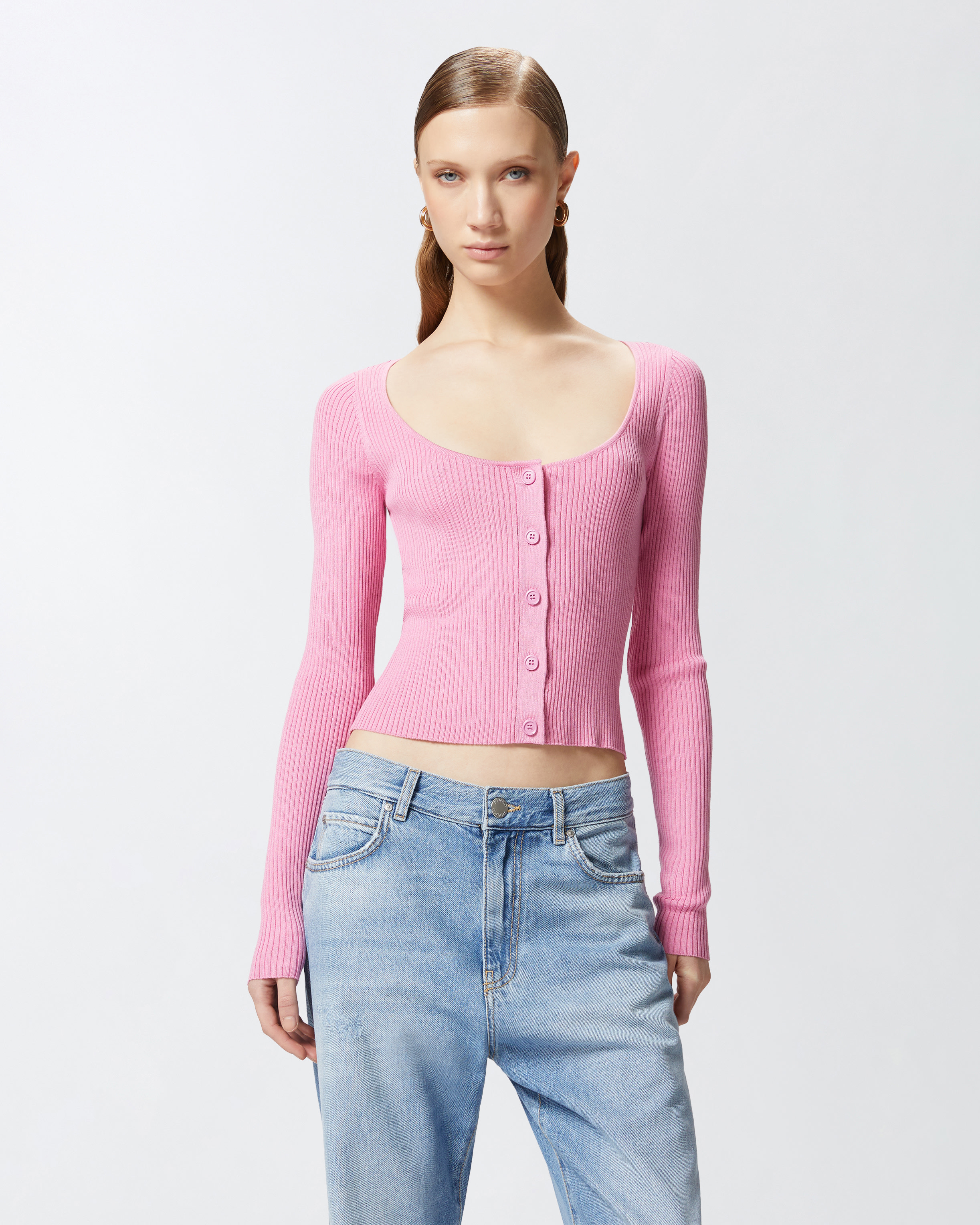 Pinko Cropped Cardigan With Bird Logo On The Back In Moonlight Mauve