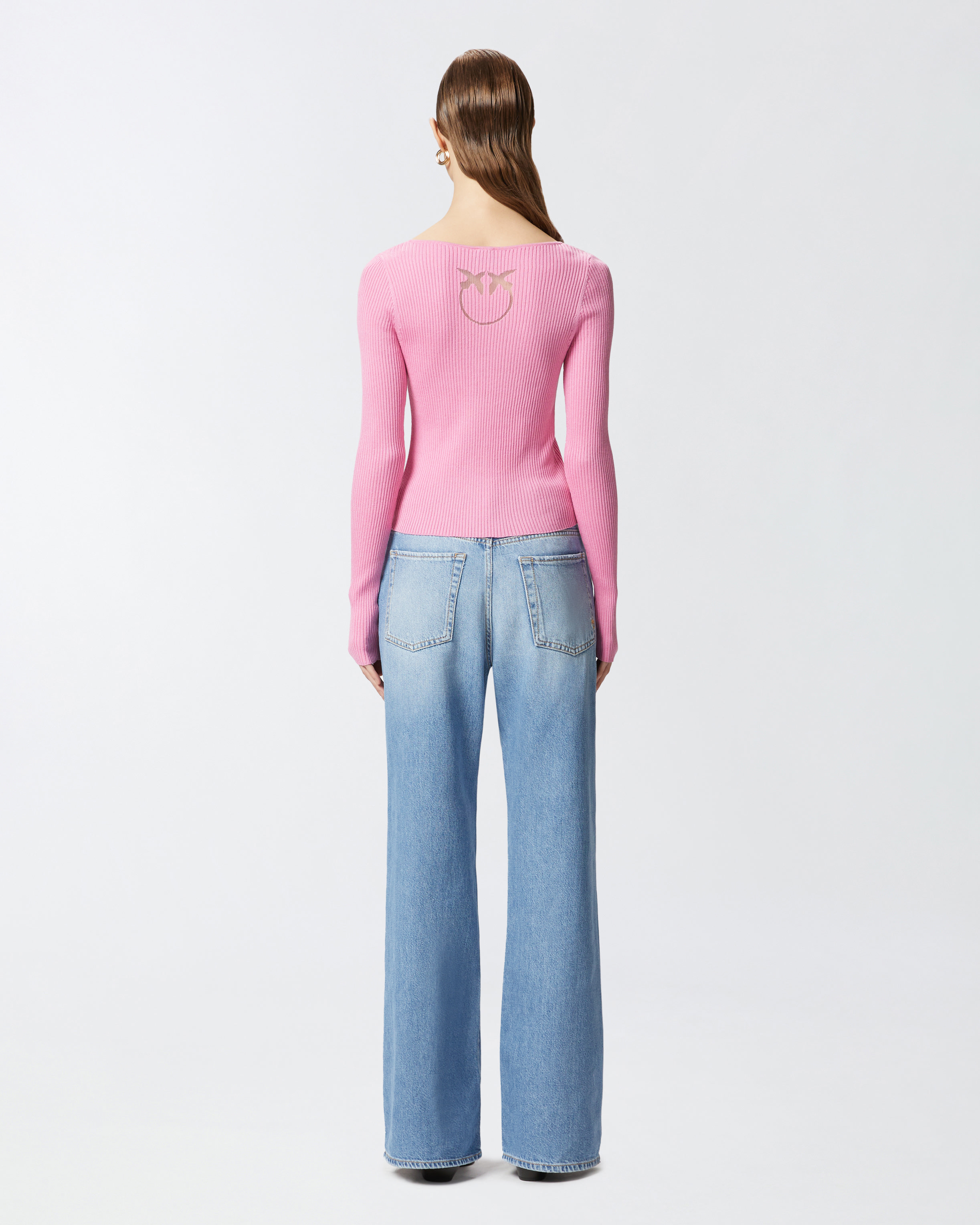Pinko Cropped Cardigan With Bird Logo On The Back In Moonlight Mauve