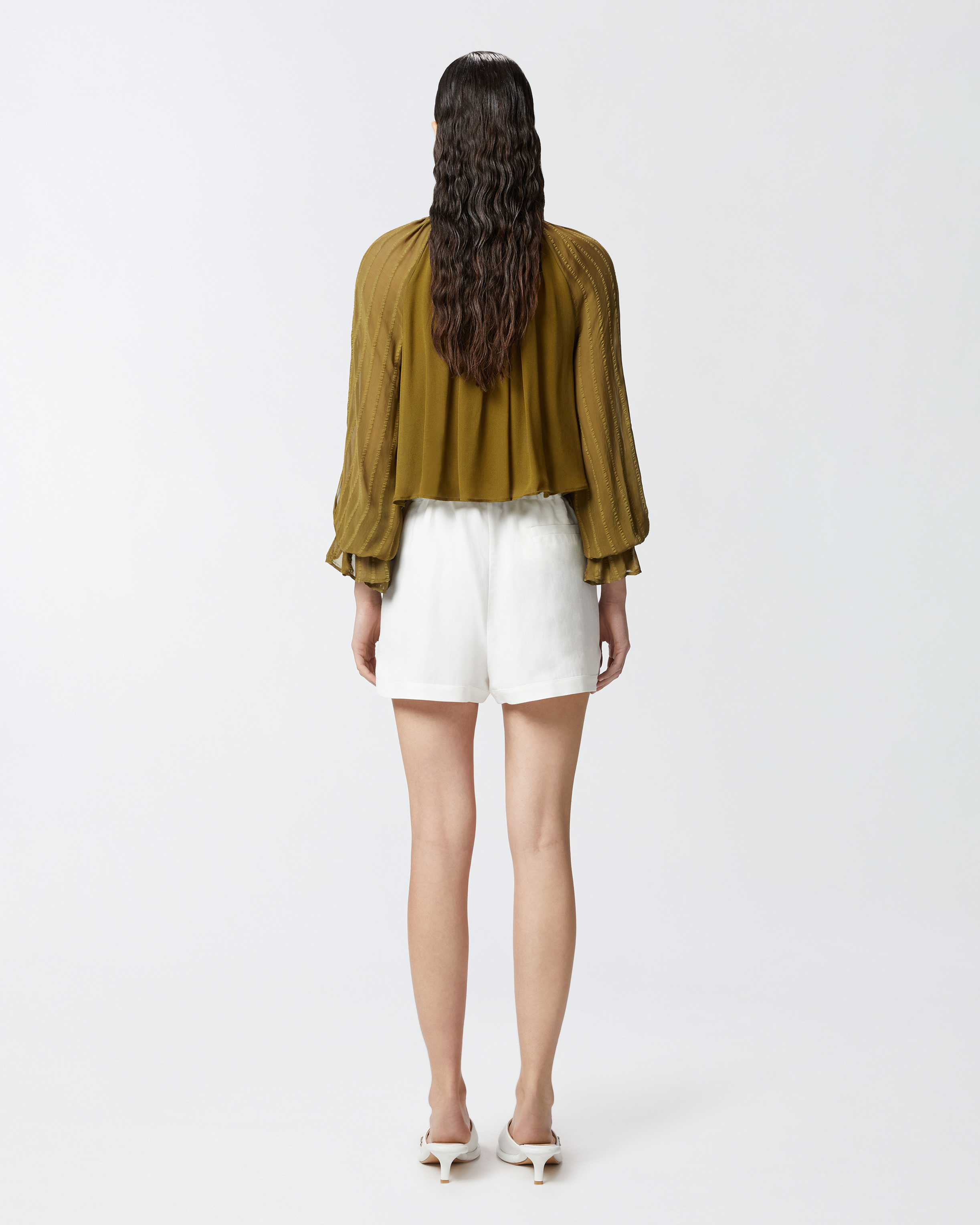 Pinko Linen Shorts With Elastic Waistband And Back Pocket In Snow White