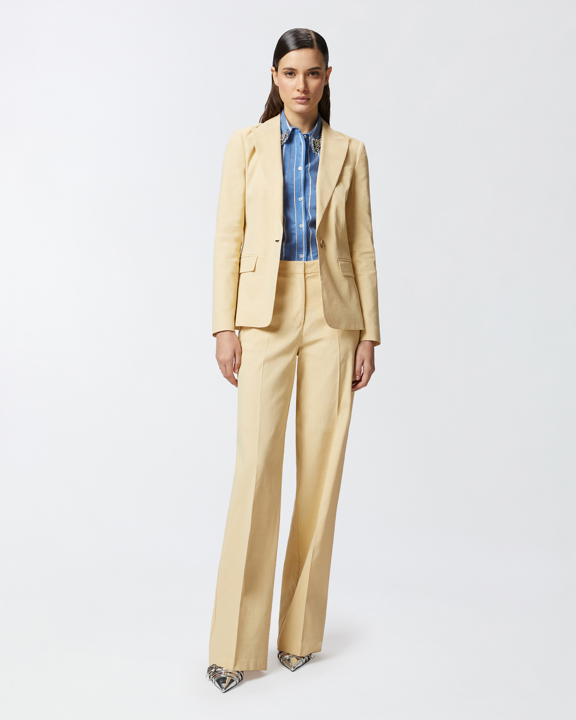 Pinko Linen Blazer With Openings On The Back In Cane Yellow