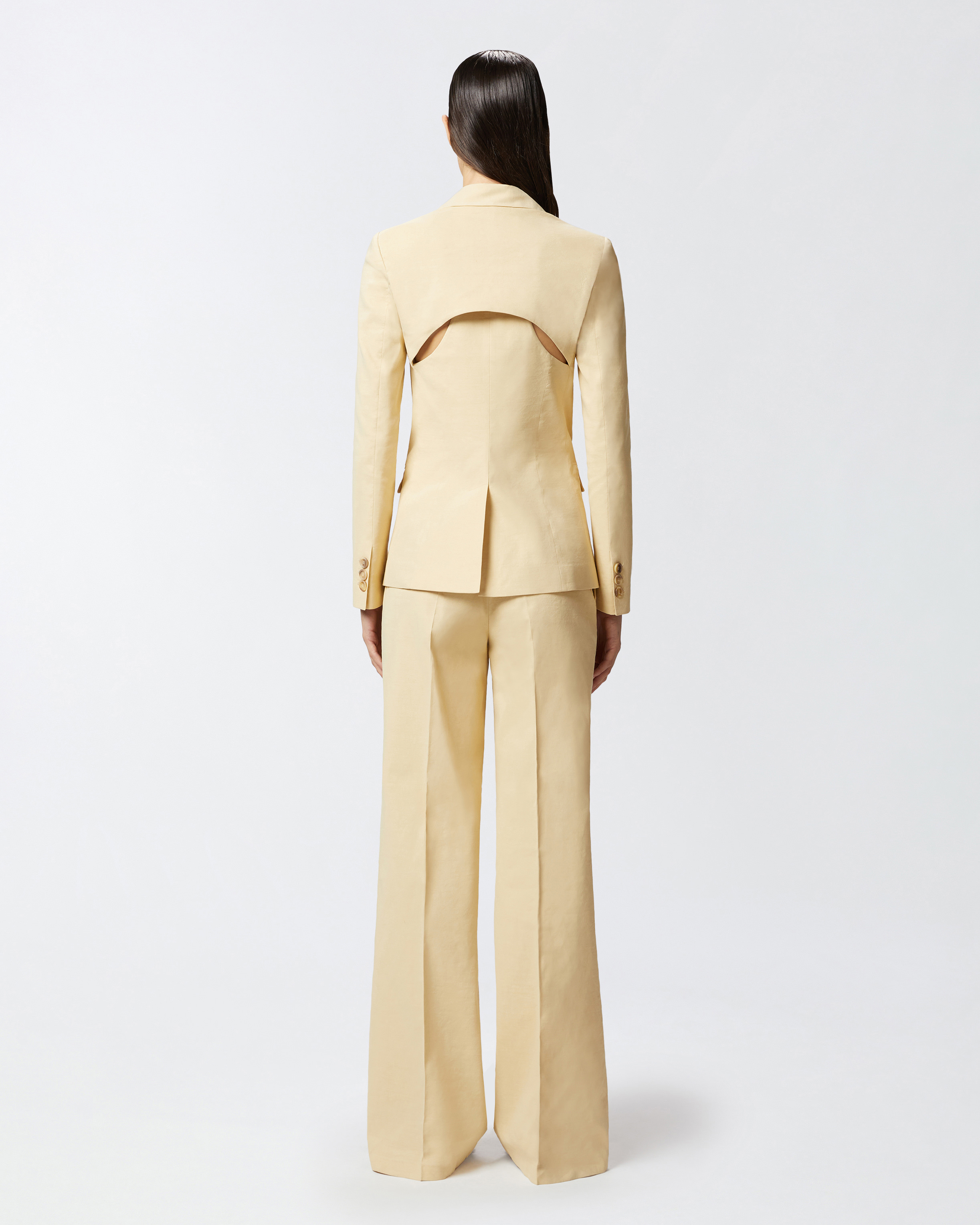 Pinko Linen Blazer With Openings On The Back In Cane Yellow