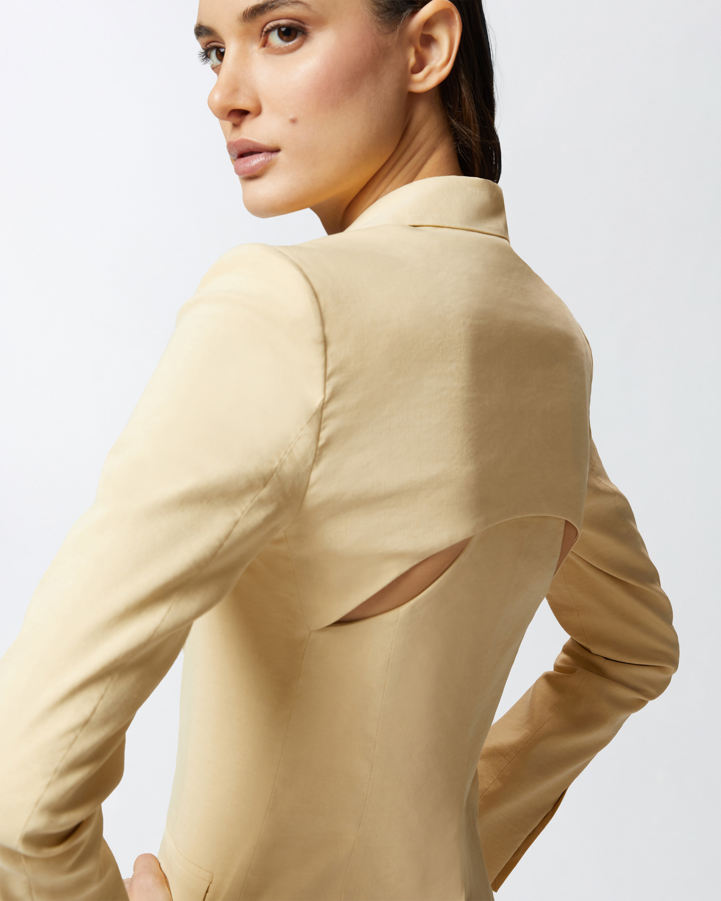 Pinko Linen Blazer With Openings On The Back In Cane Yellow