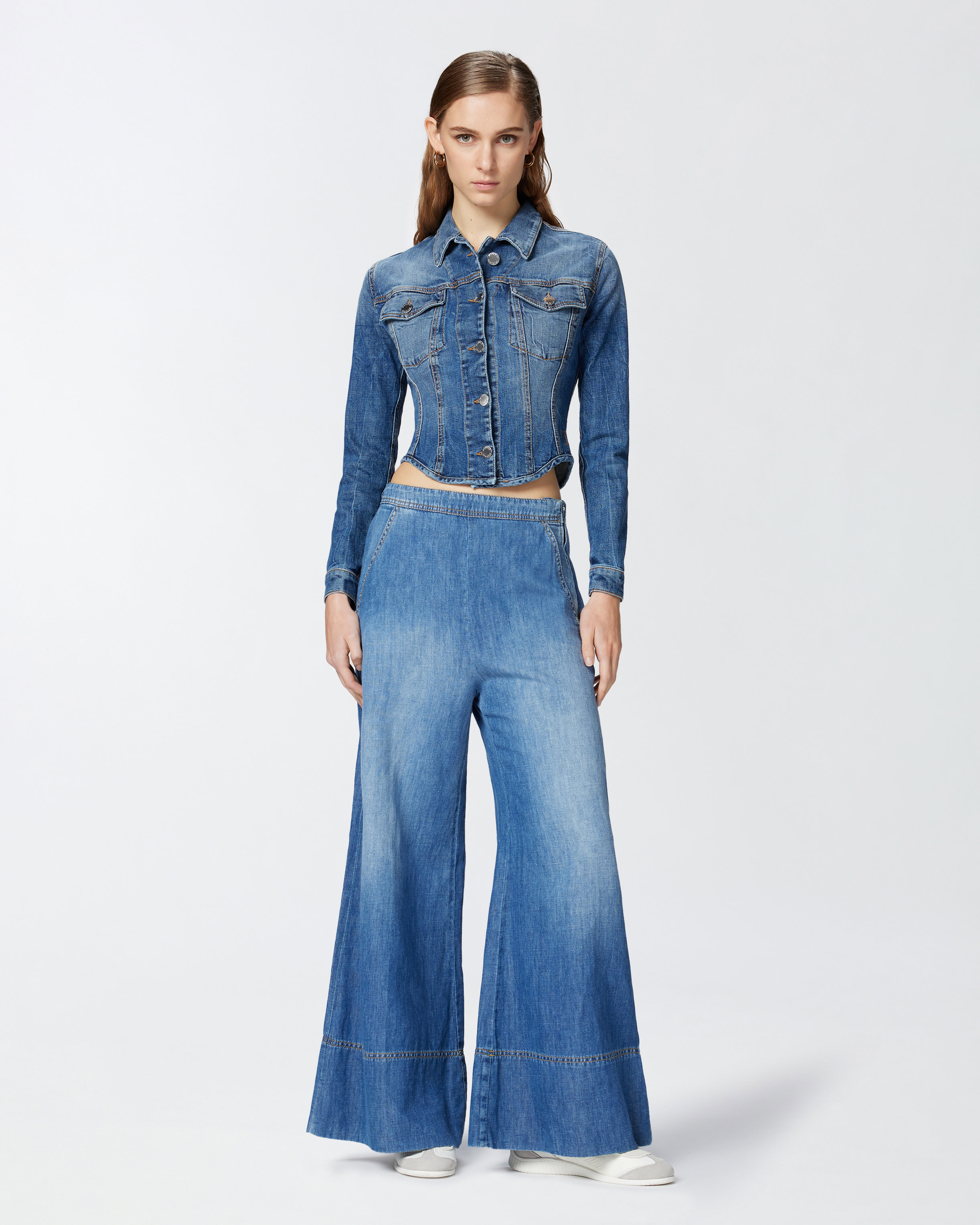Linen-blend denim palazzo jeans PINKO → Shop Online