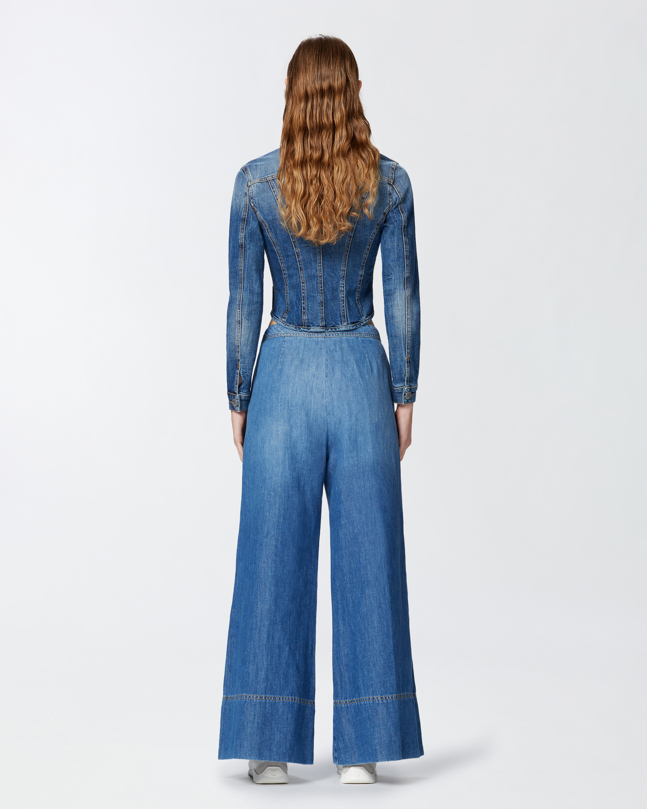 Linen-blend denim palazzo jeans PINKO → Shop Online