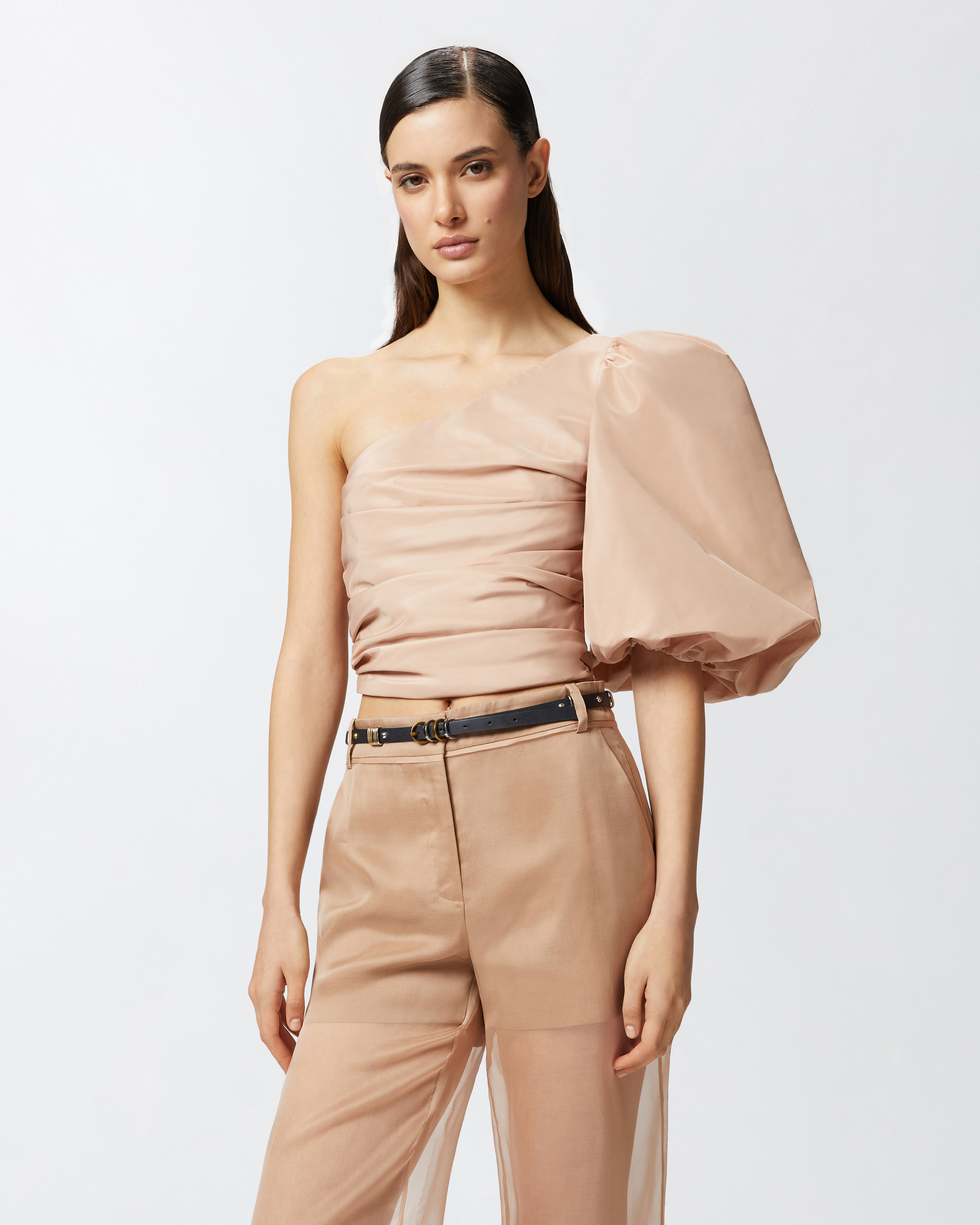 Pinko Asymmetrical One-shoulder Taffeta Top In Cameo Pink In Cameo Pink