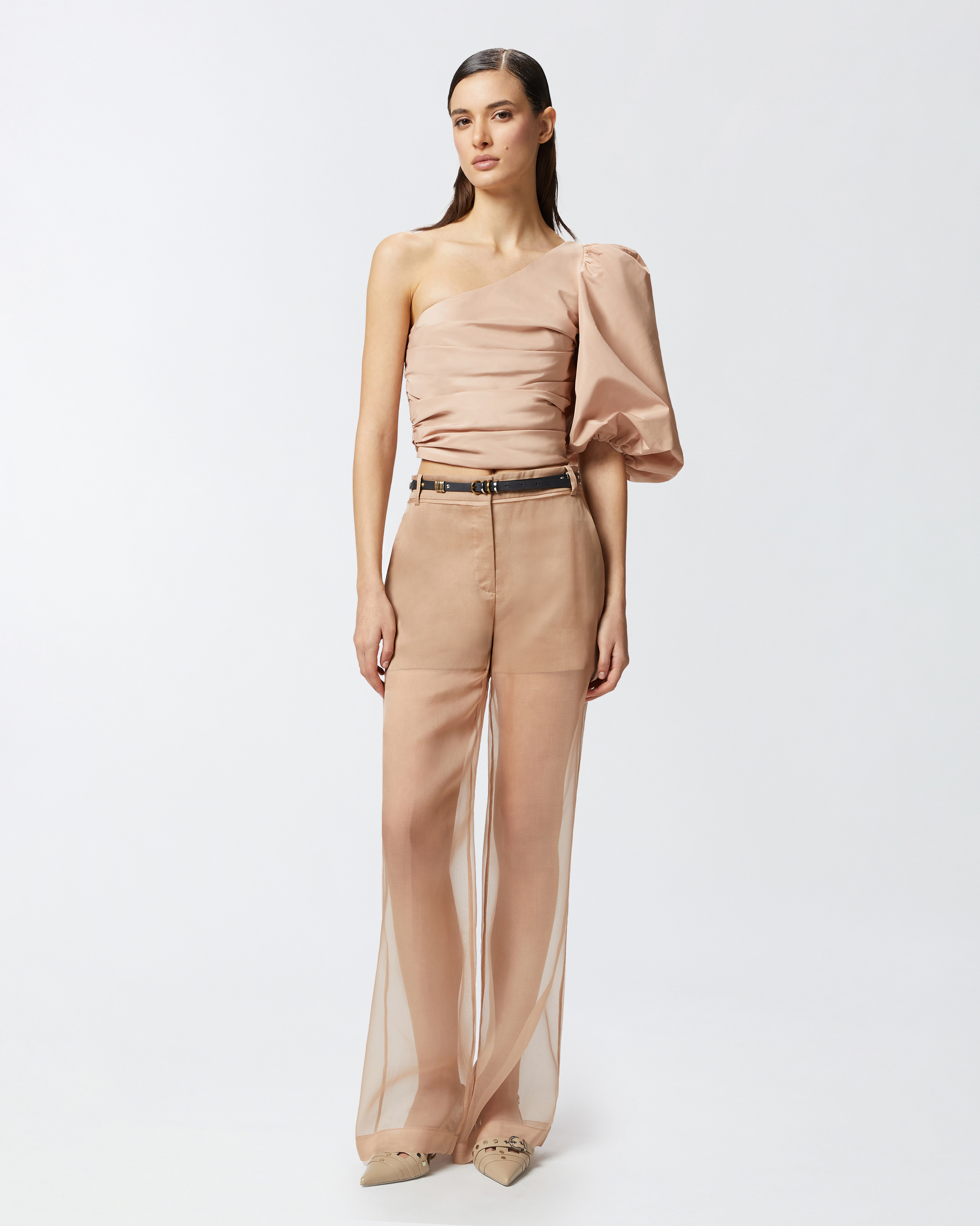 Pinko Asymmetrical One-shoulder Taffeta Top In Cameo Pink In Cameo Pink