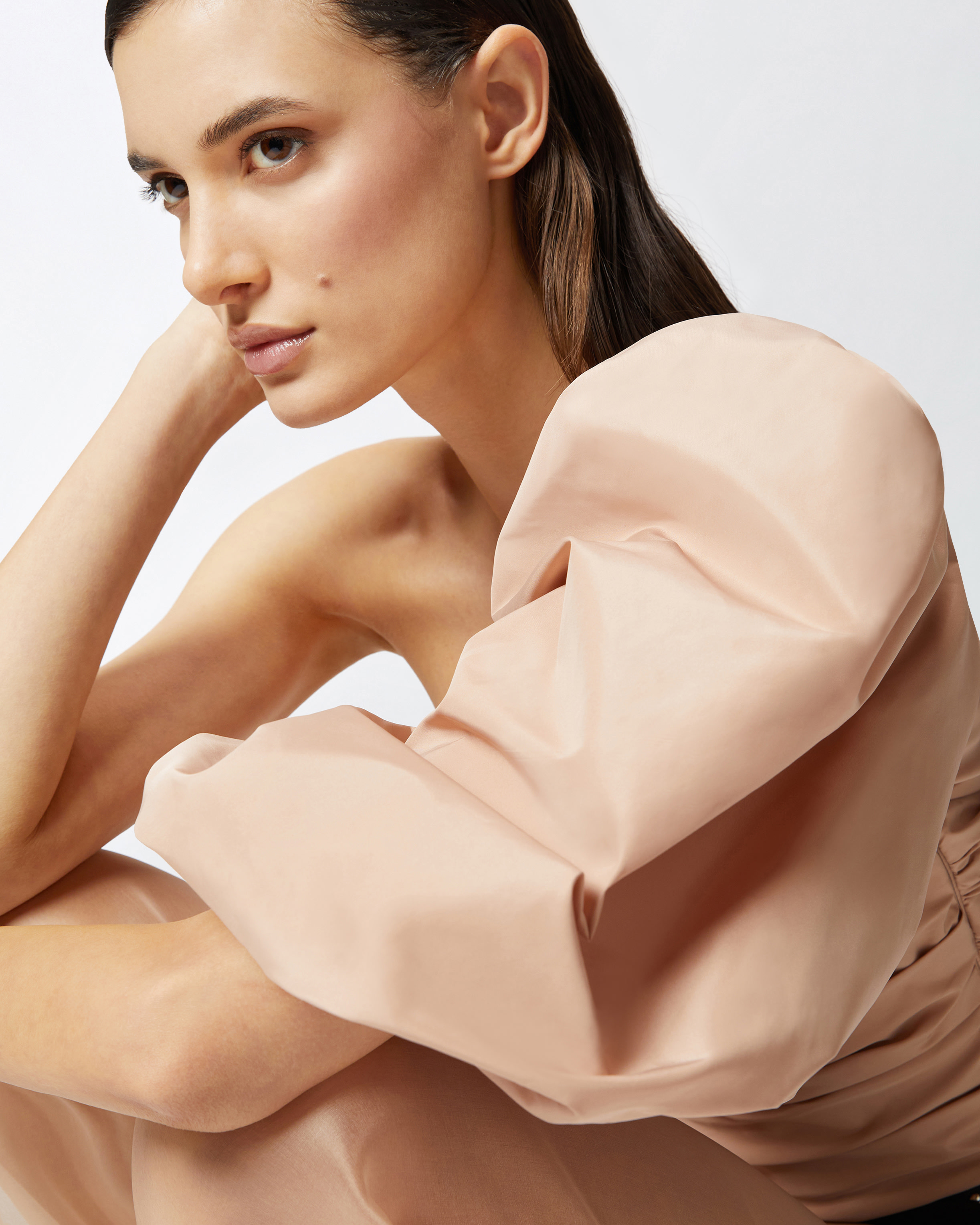 Pinko Asymmetrical One-shoulder Taffeta Top In Cameo Pink In Cameo Pink