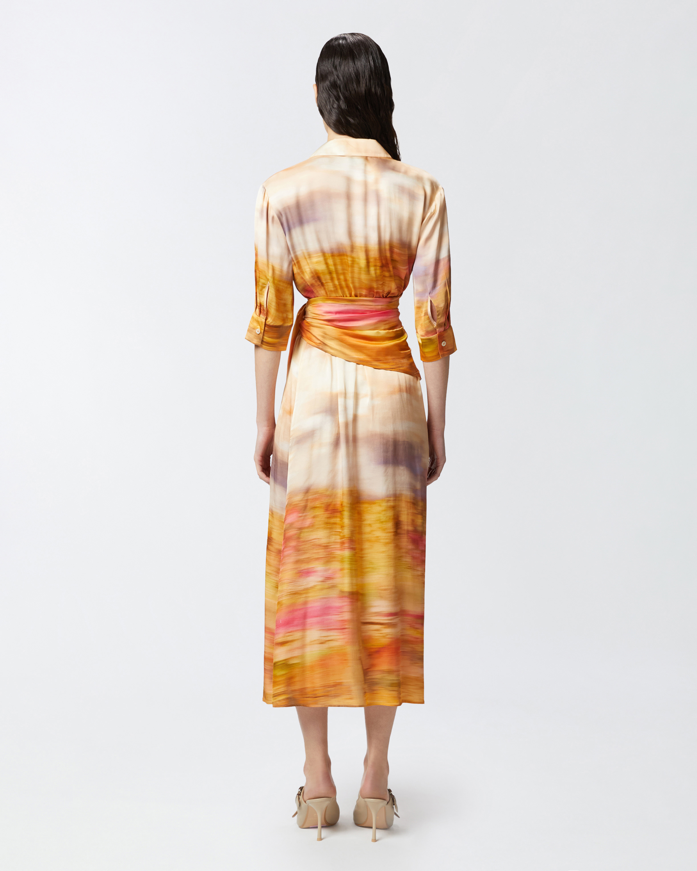 Printed satin V-neck dress PINKO → Shop Online