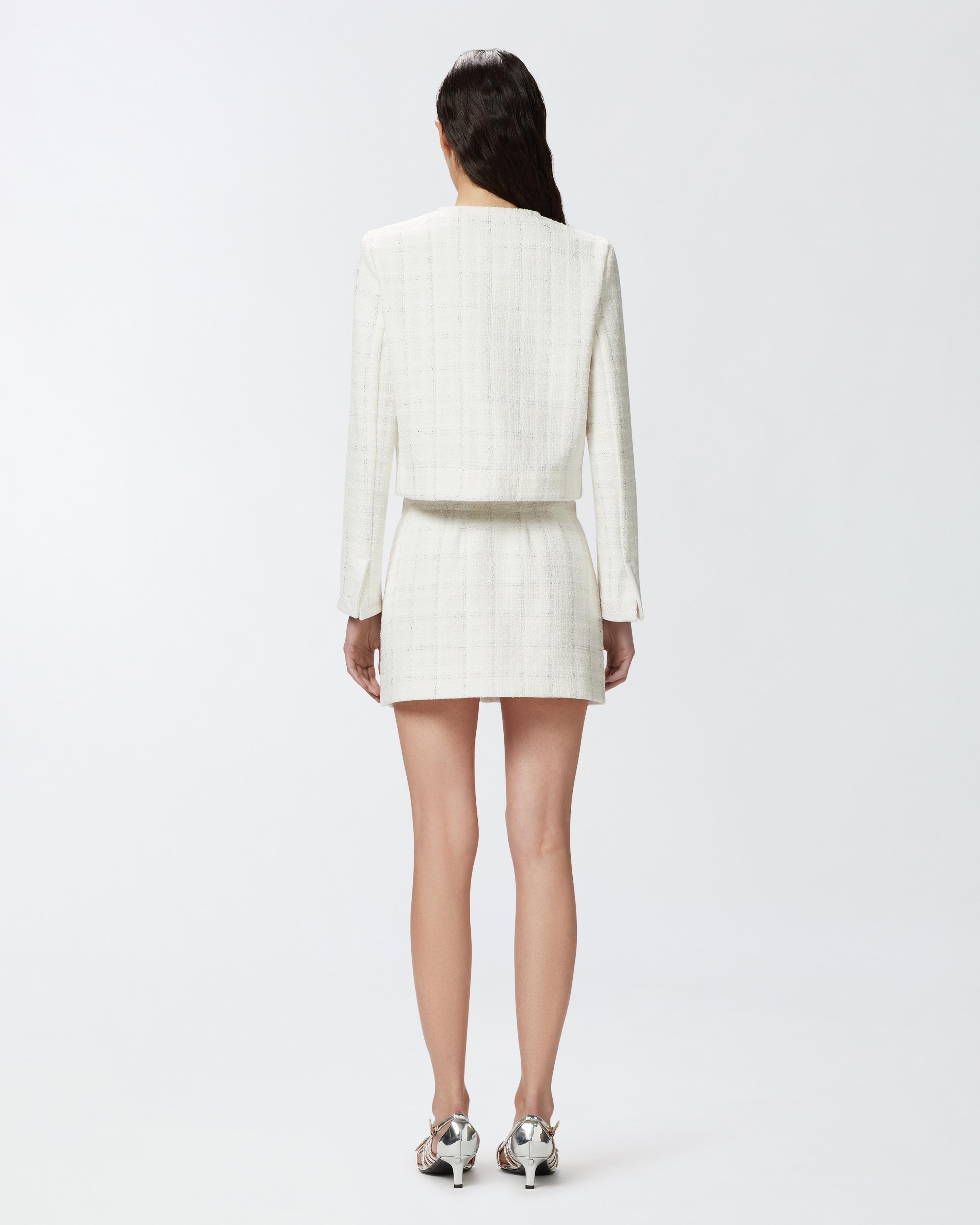 Pinko Cropped White Jacket With Textured Fabric In White