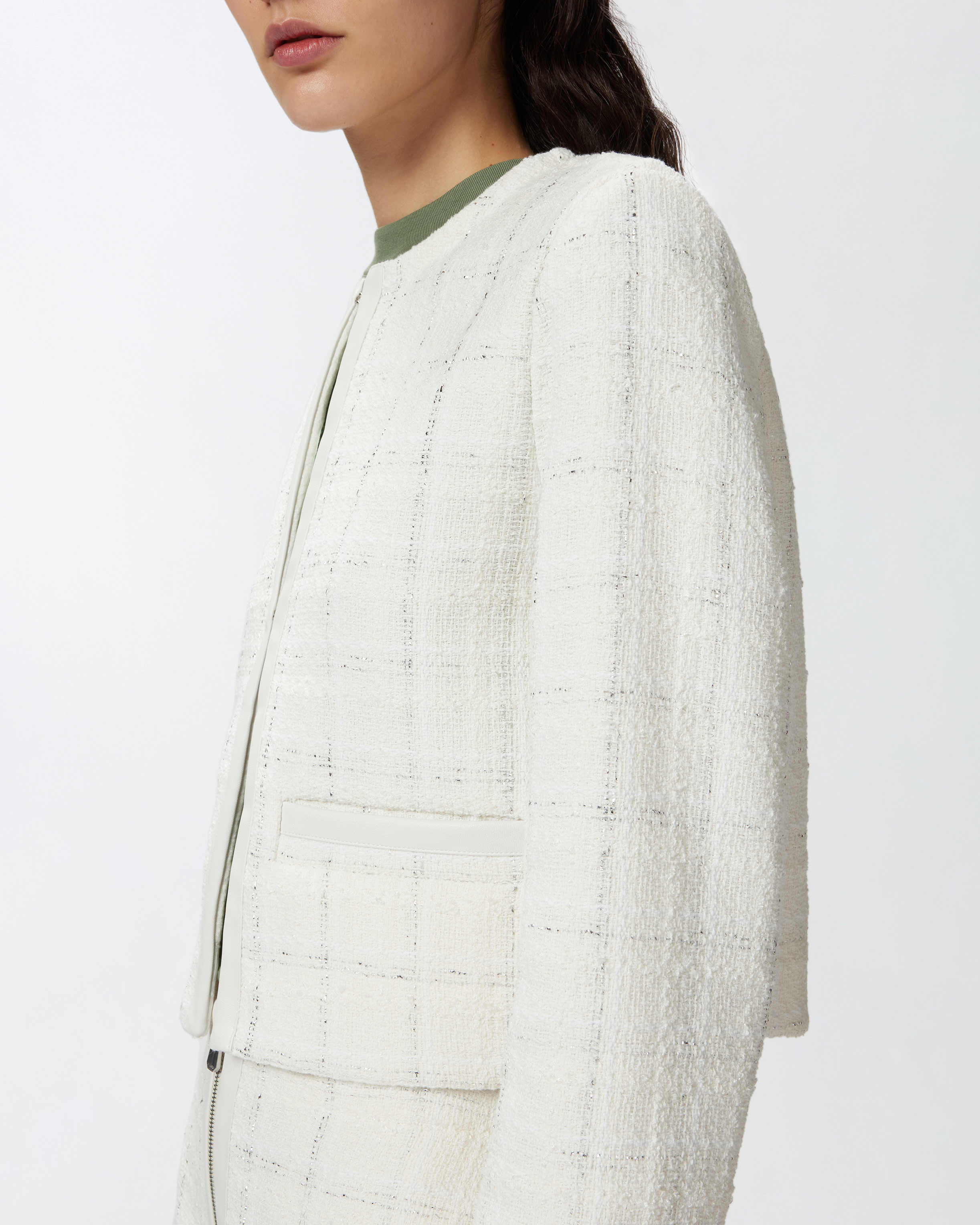 Pinko Cropped White Jacket With Textured Fabric In White