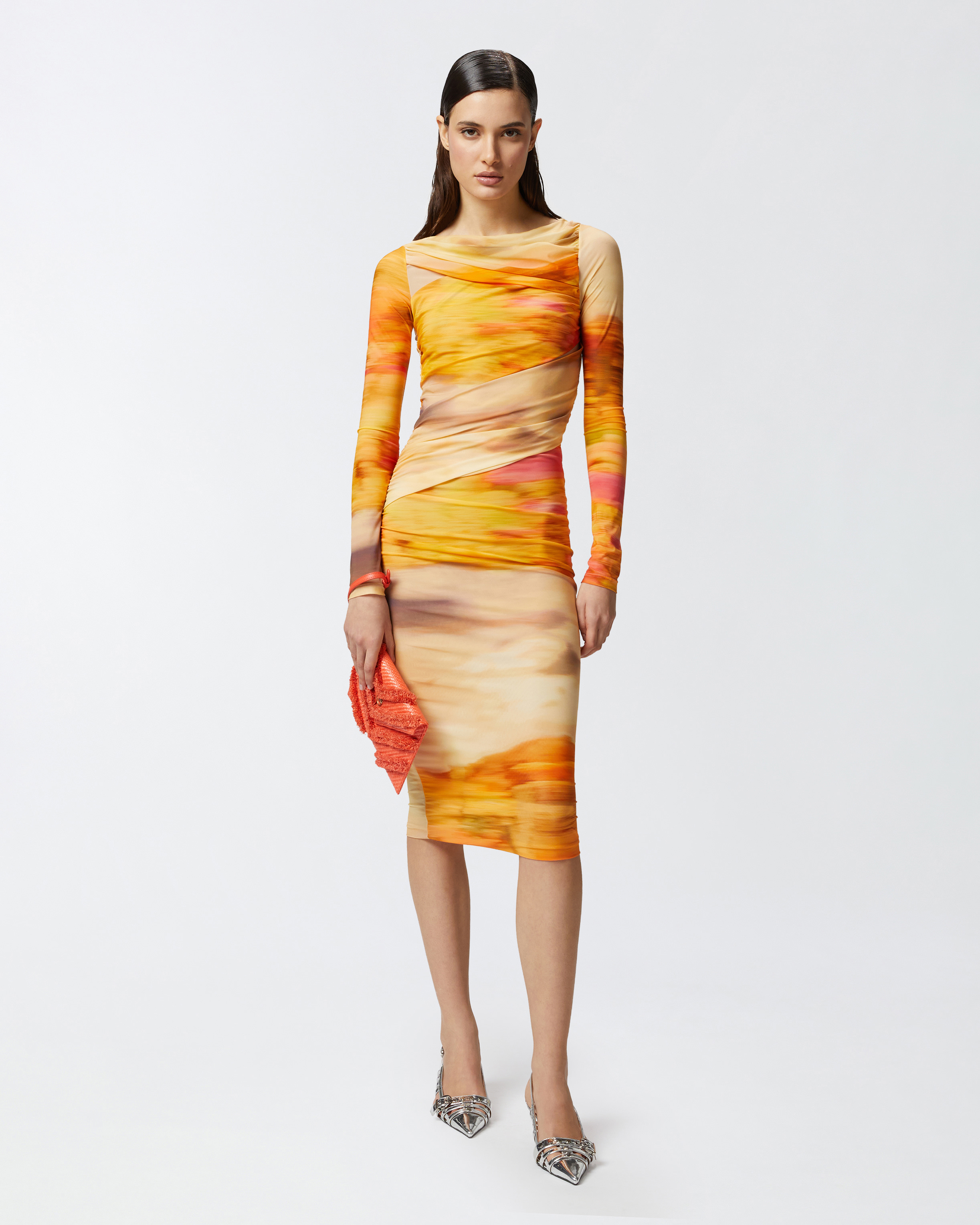 Pinko Beggin Dress In Multi. Beige/pink
