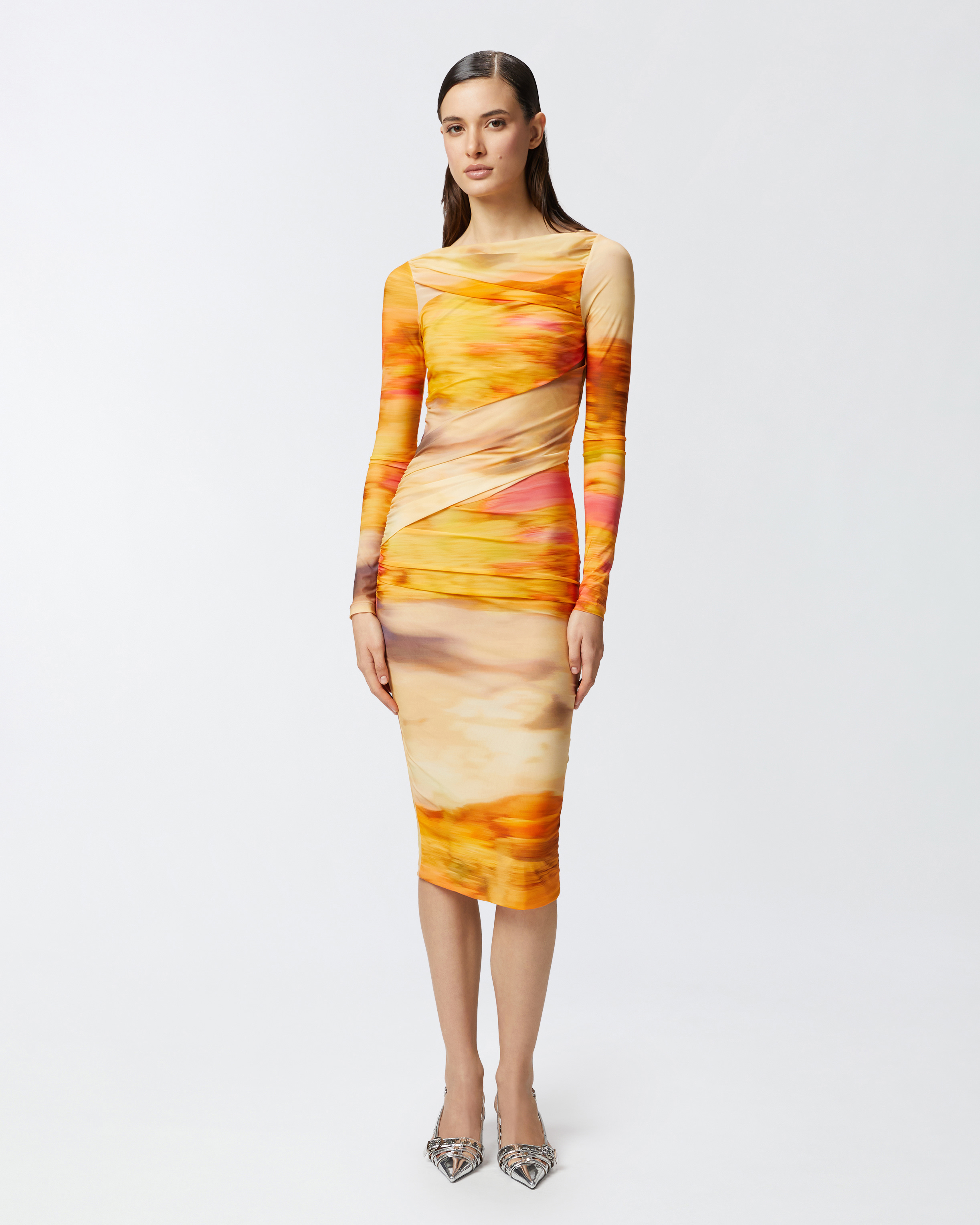 Pinko Beggin Dress In Multi. Beige/pink