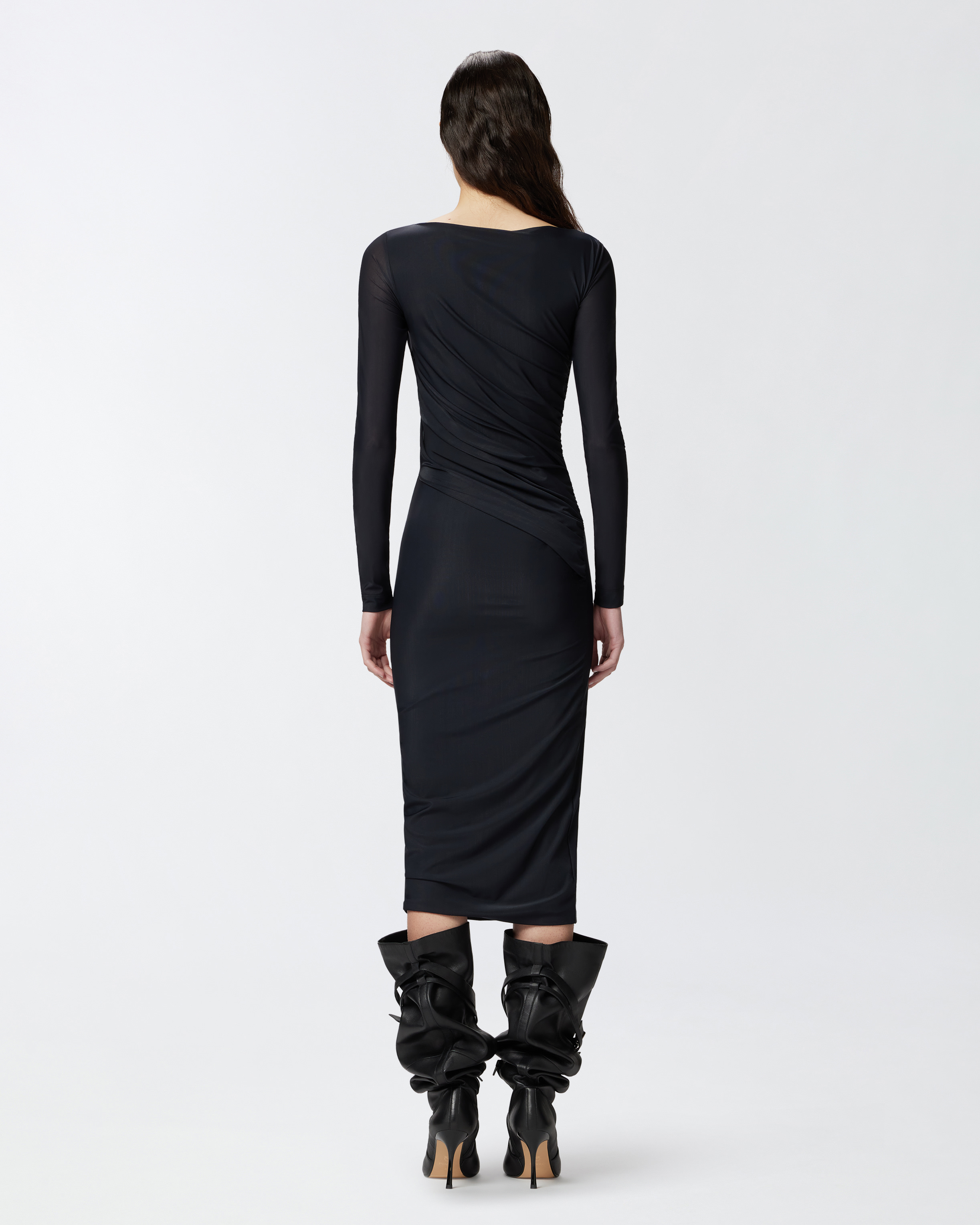 Pinko Slim-fitting Calf-length Jersey Dress In Limo Black