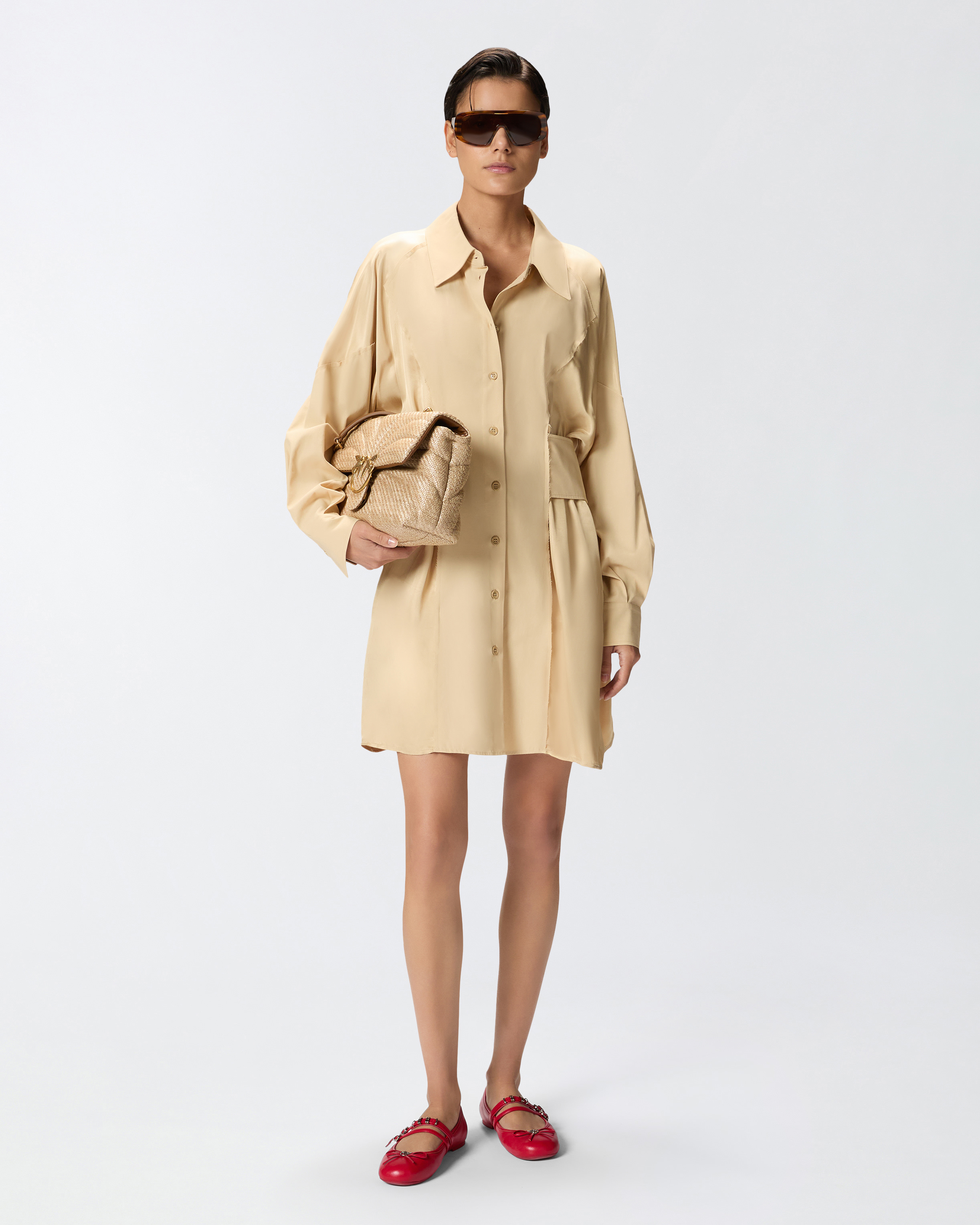 Pinko Short Shirt Dress In Habotai And Cotton