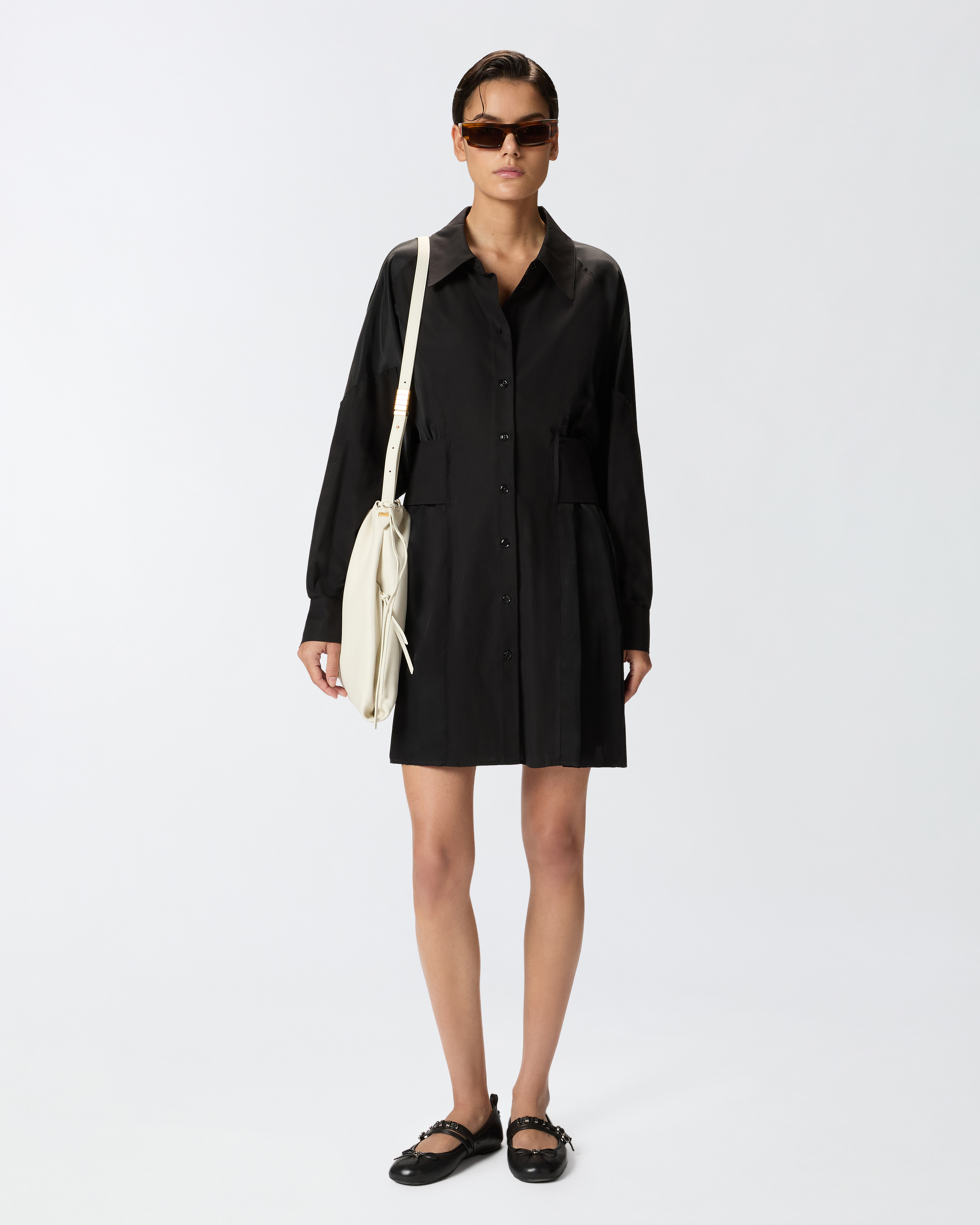 Pinko Short Shirt Dress In Habotai And Cotton