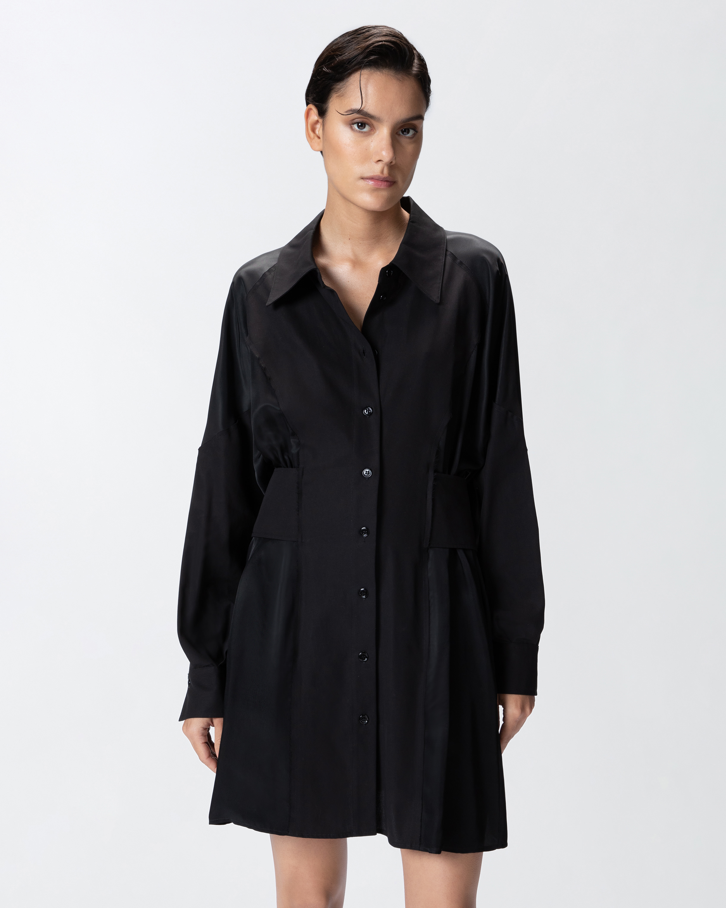 Pinko Short Shirt Dress In Habotai And Cotton