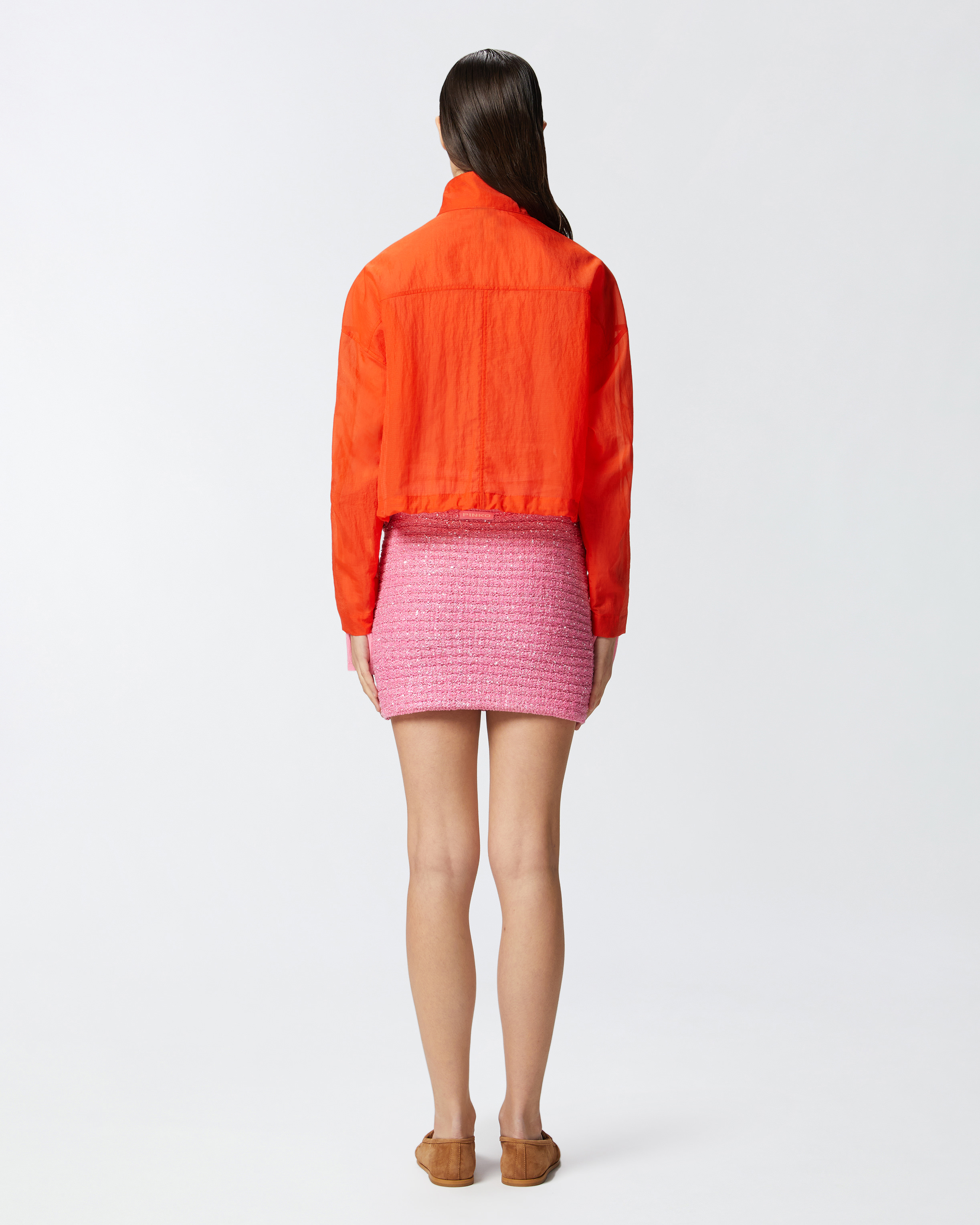 Pinko Short Jacket In Technical Organza-effect Fabric In Flame