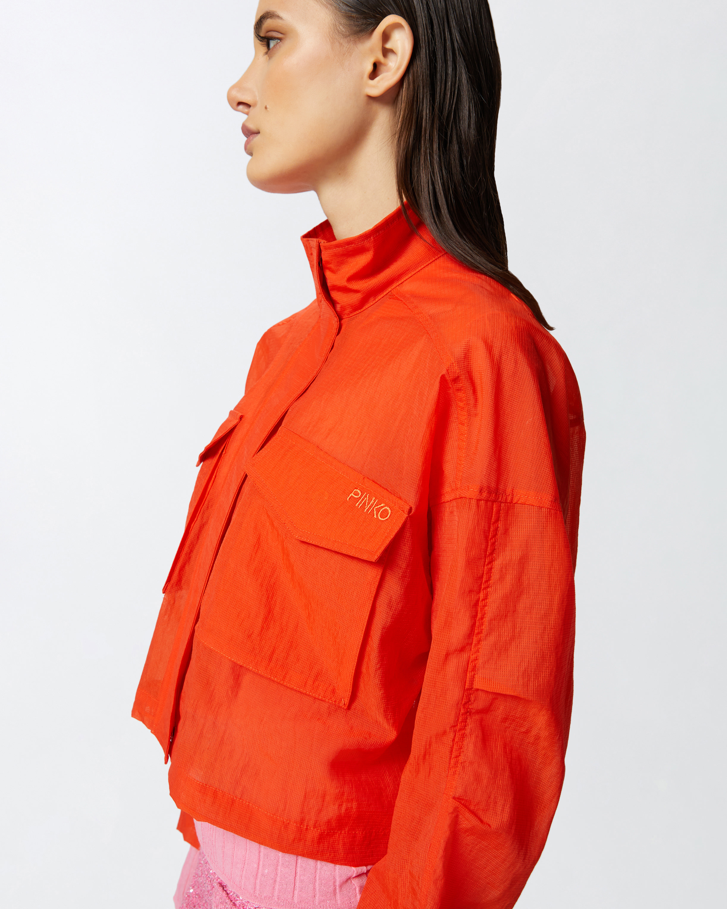 Pinko Short Jacket In Technical Organza-effect Fabric In Flame