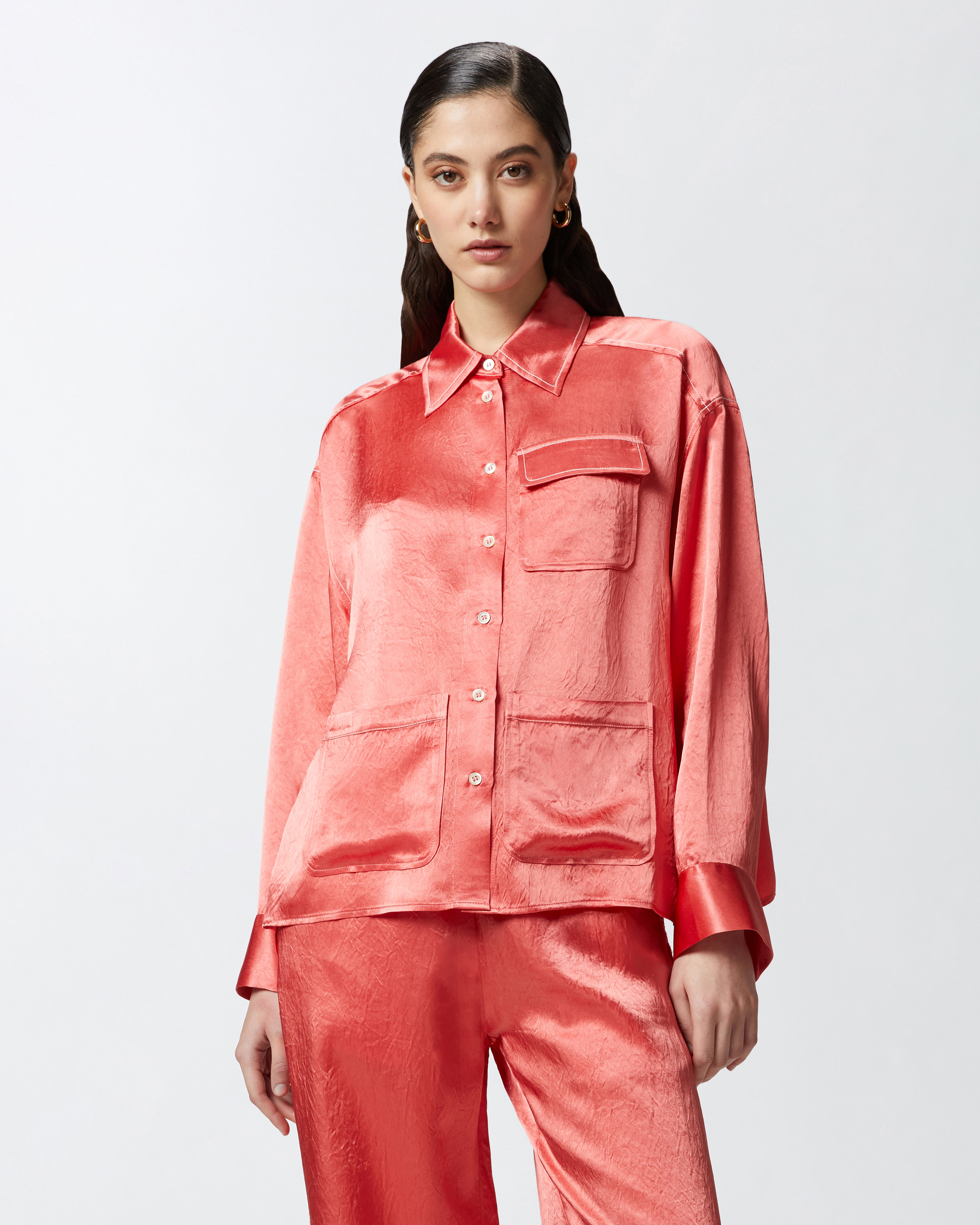 Pinko Flowing Satin Shirt With Small Pocket