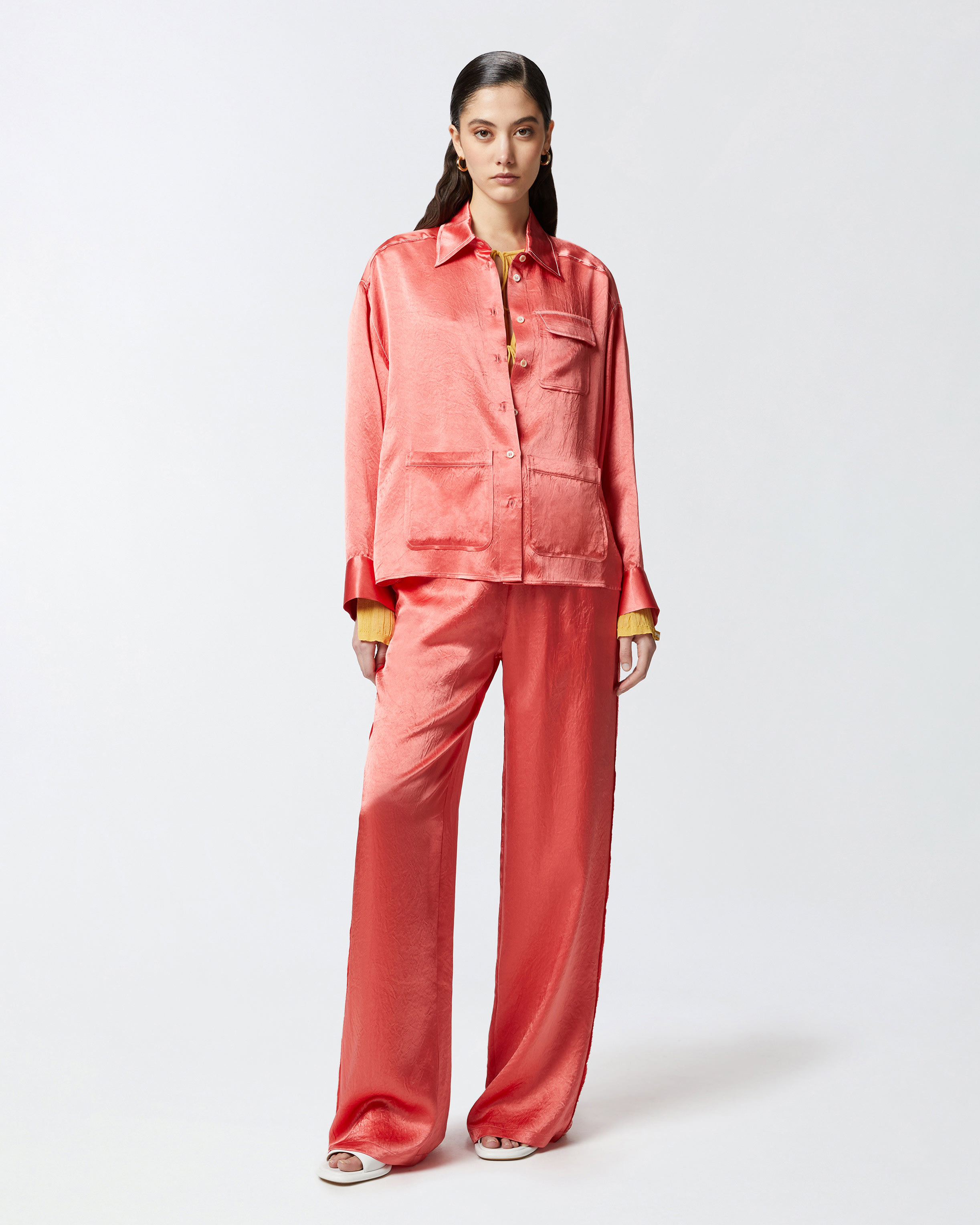Pinko Flowing Satin Shirt With Small Pocket
