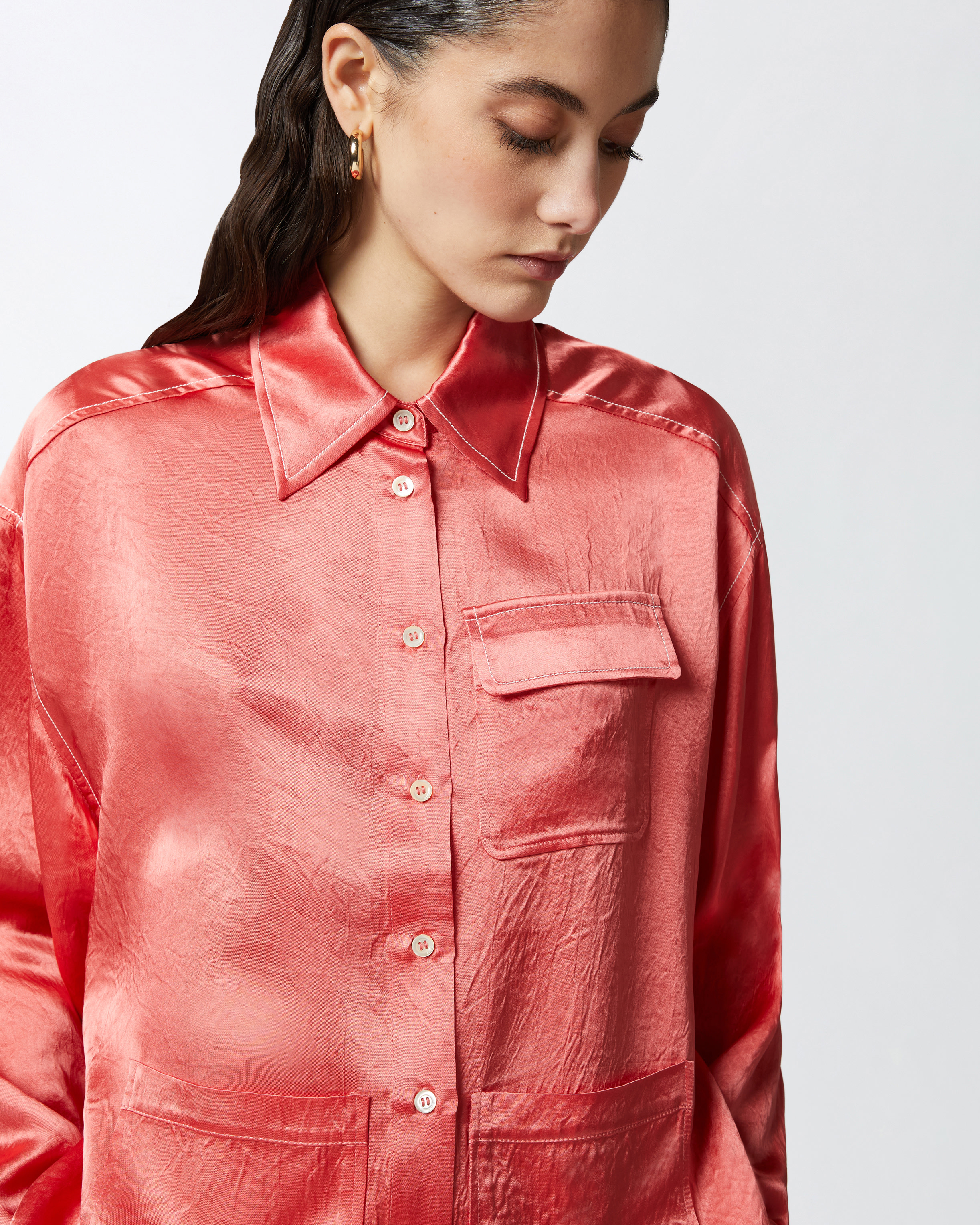 Pinko Flowing Satin Shirt With Small Pocket