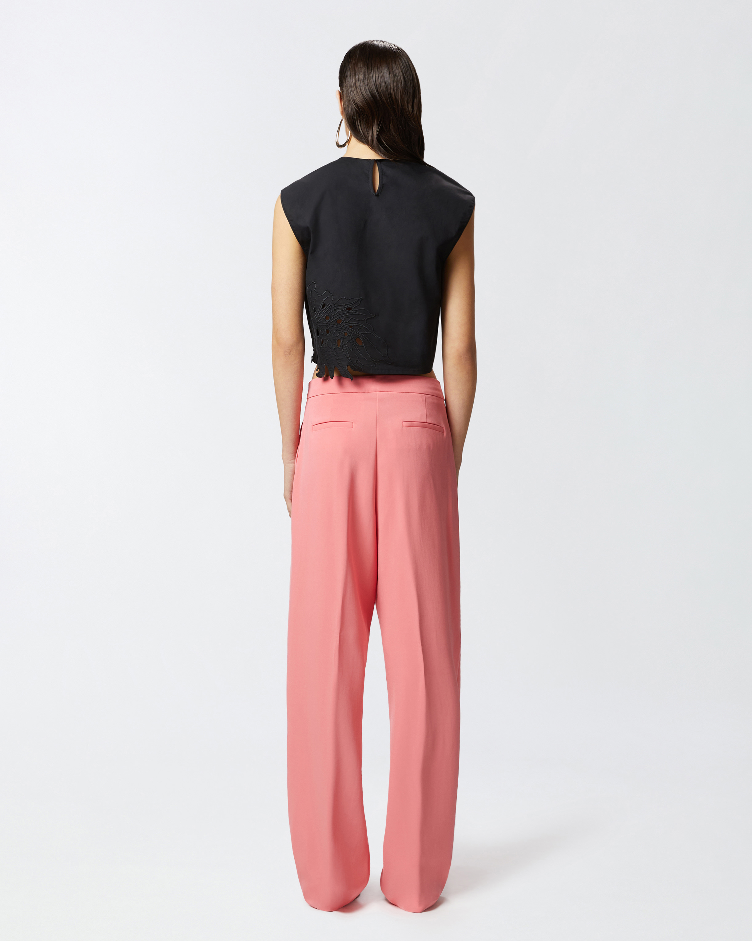 Pinko Crop Top With Openwork Embroidery And Crystals In Limo Black