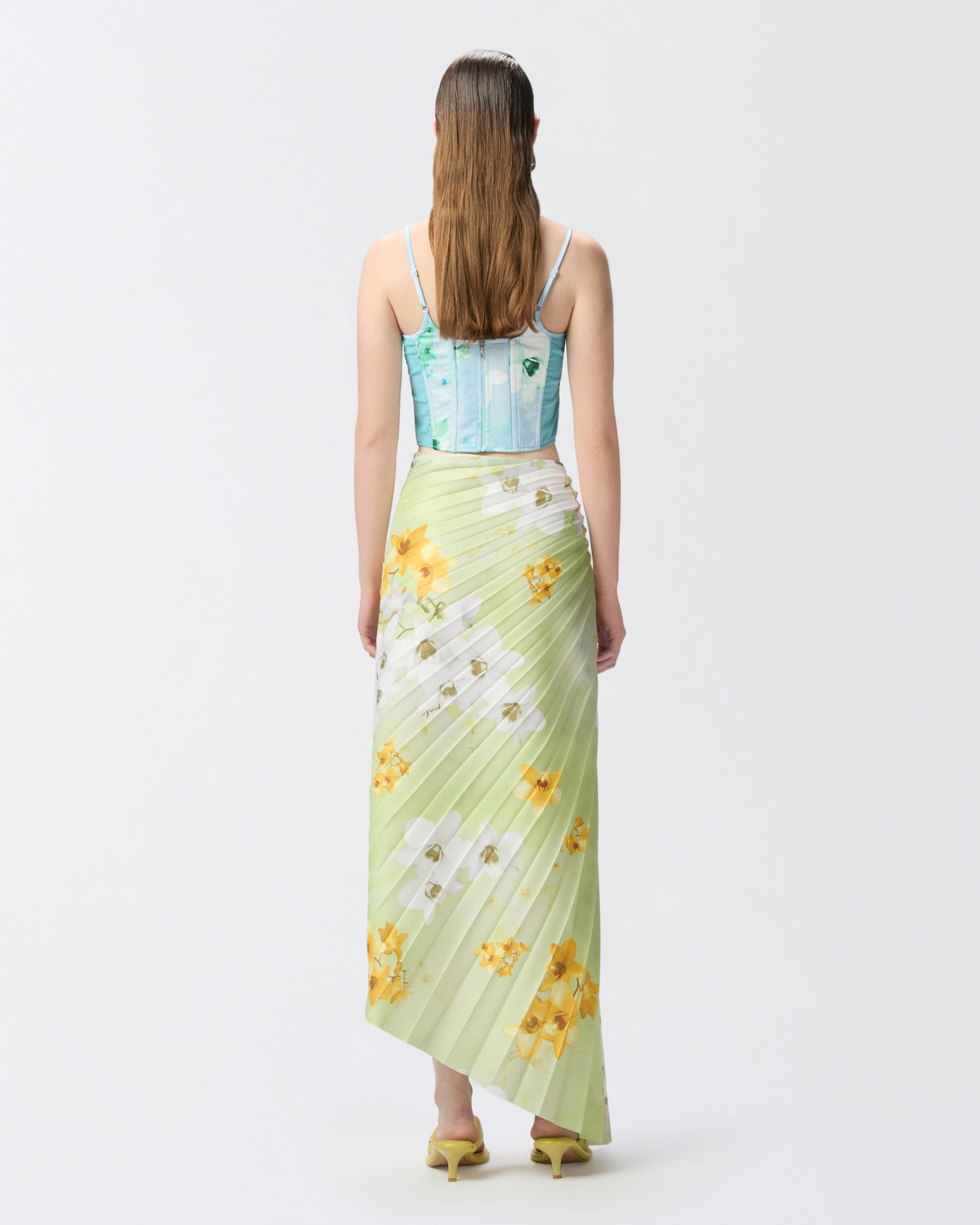 Pinko Floral-print Corset In Mult. Light Blue/blue/white