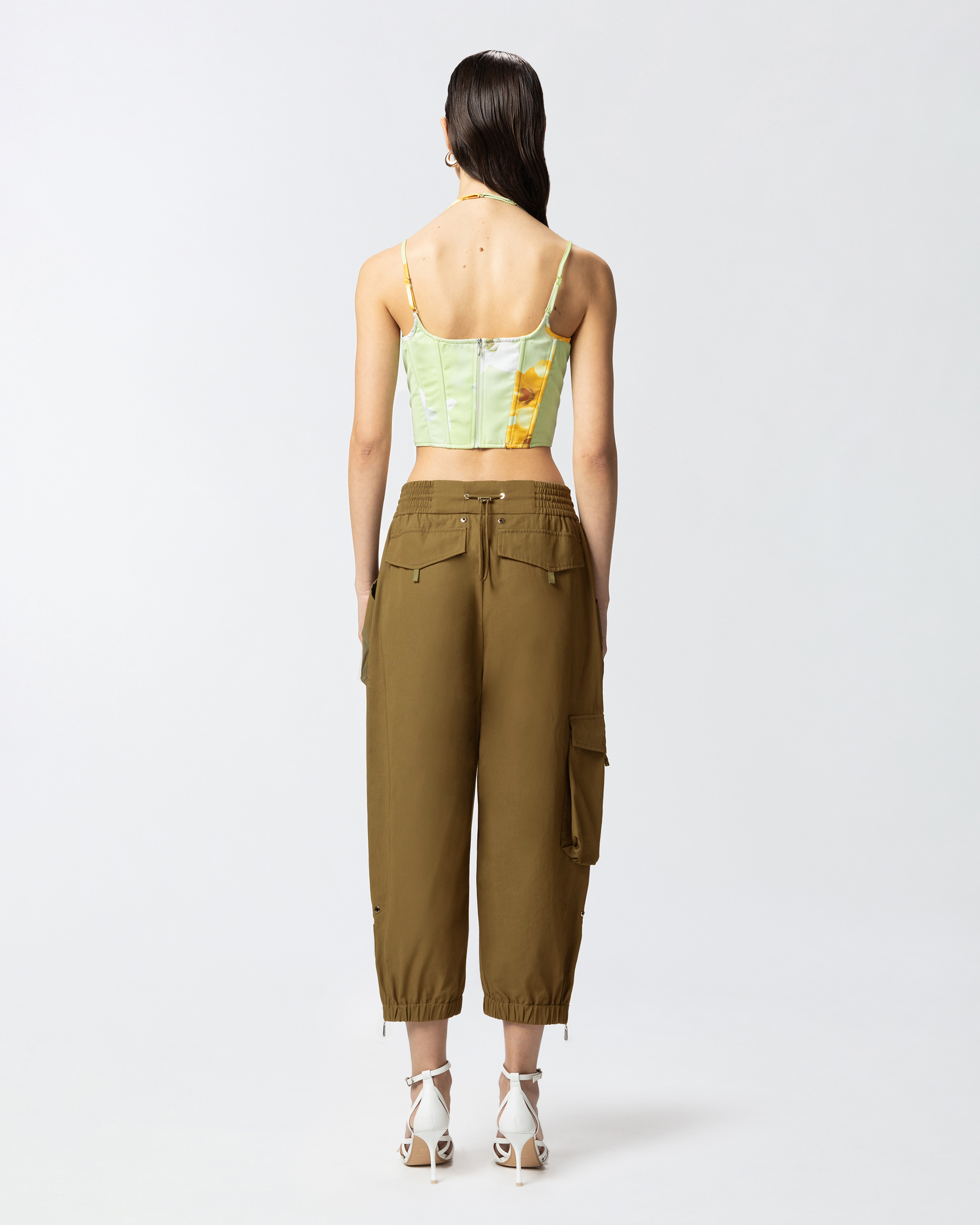 Pinko Floral-print Corset Top In Mult. Green/yellow/white