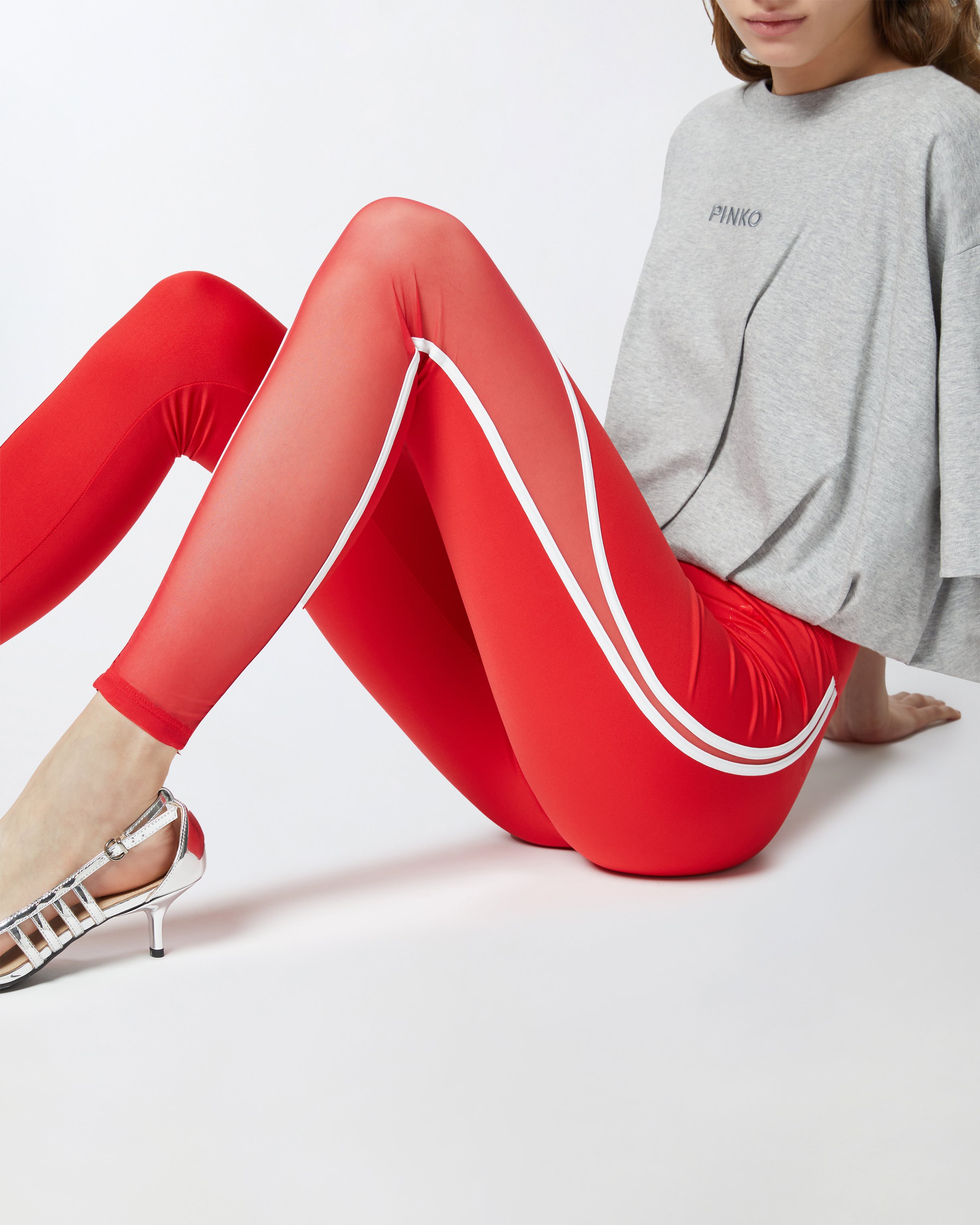 Pinko Stripe-detailing Leggings In Red/white