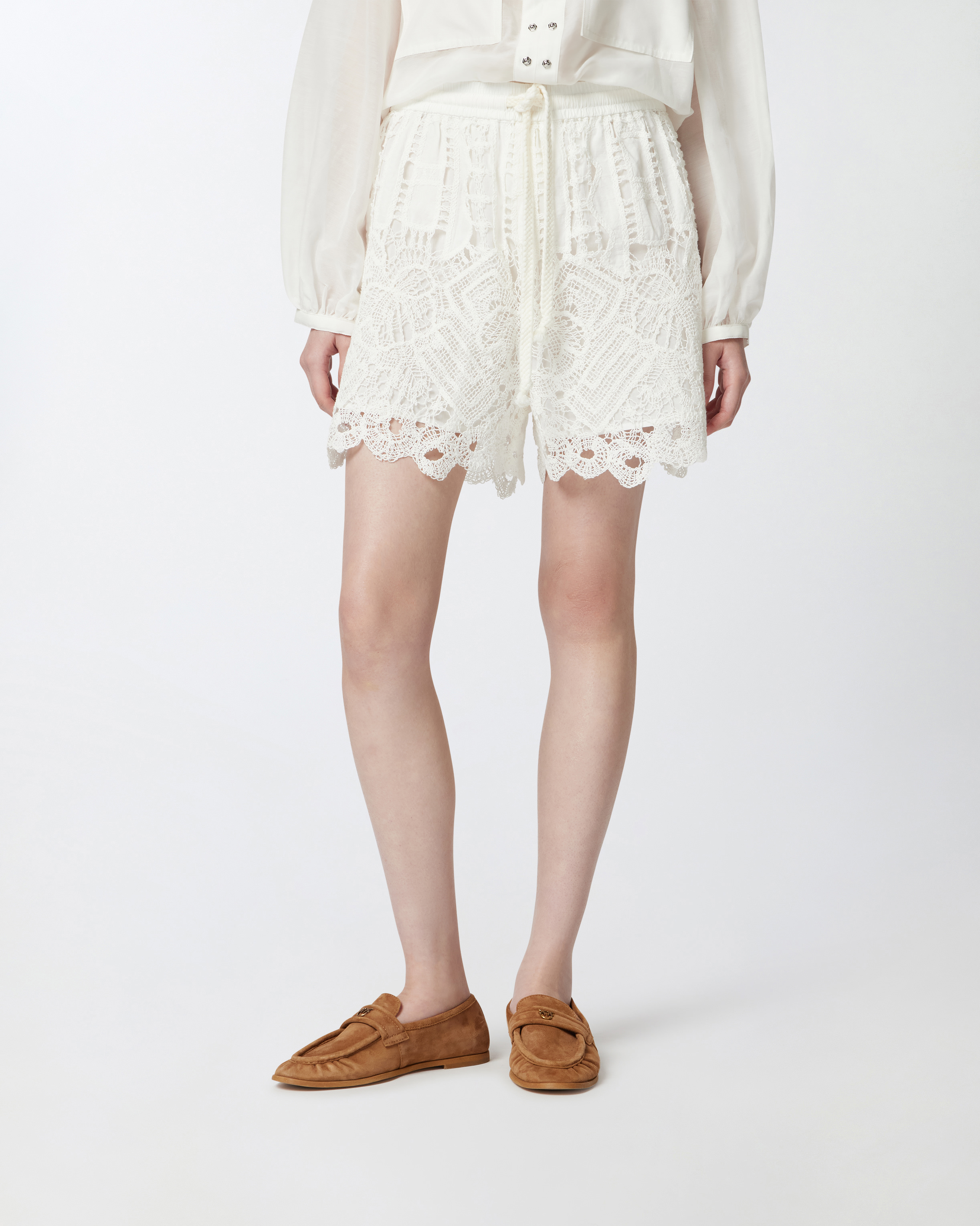 Pinko White Lace Design Serenata Rap Shorts In Snow White