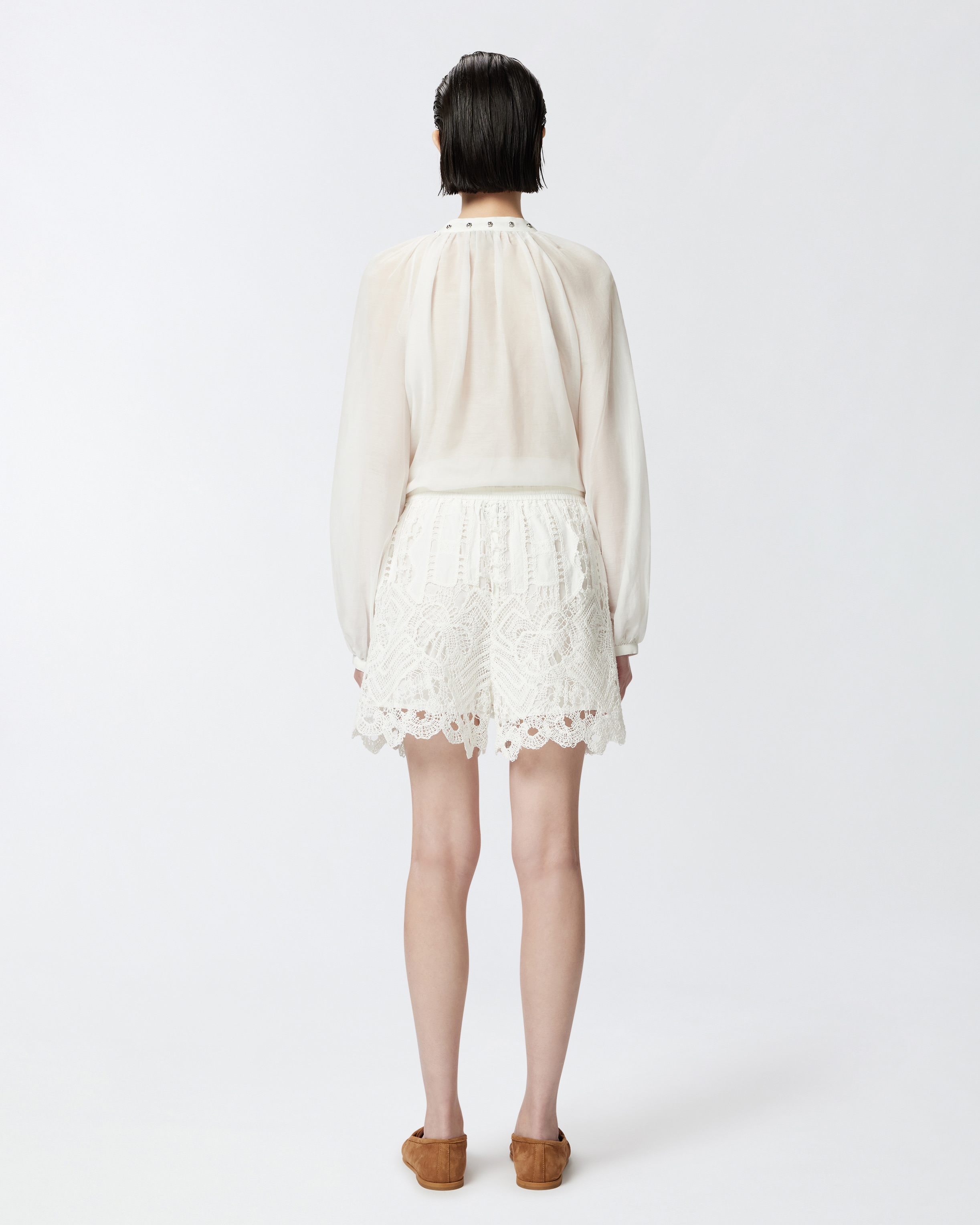 Pinko White Lace Design Serenata Rap Shorts In Snow White