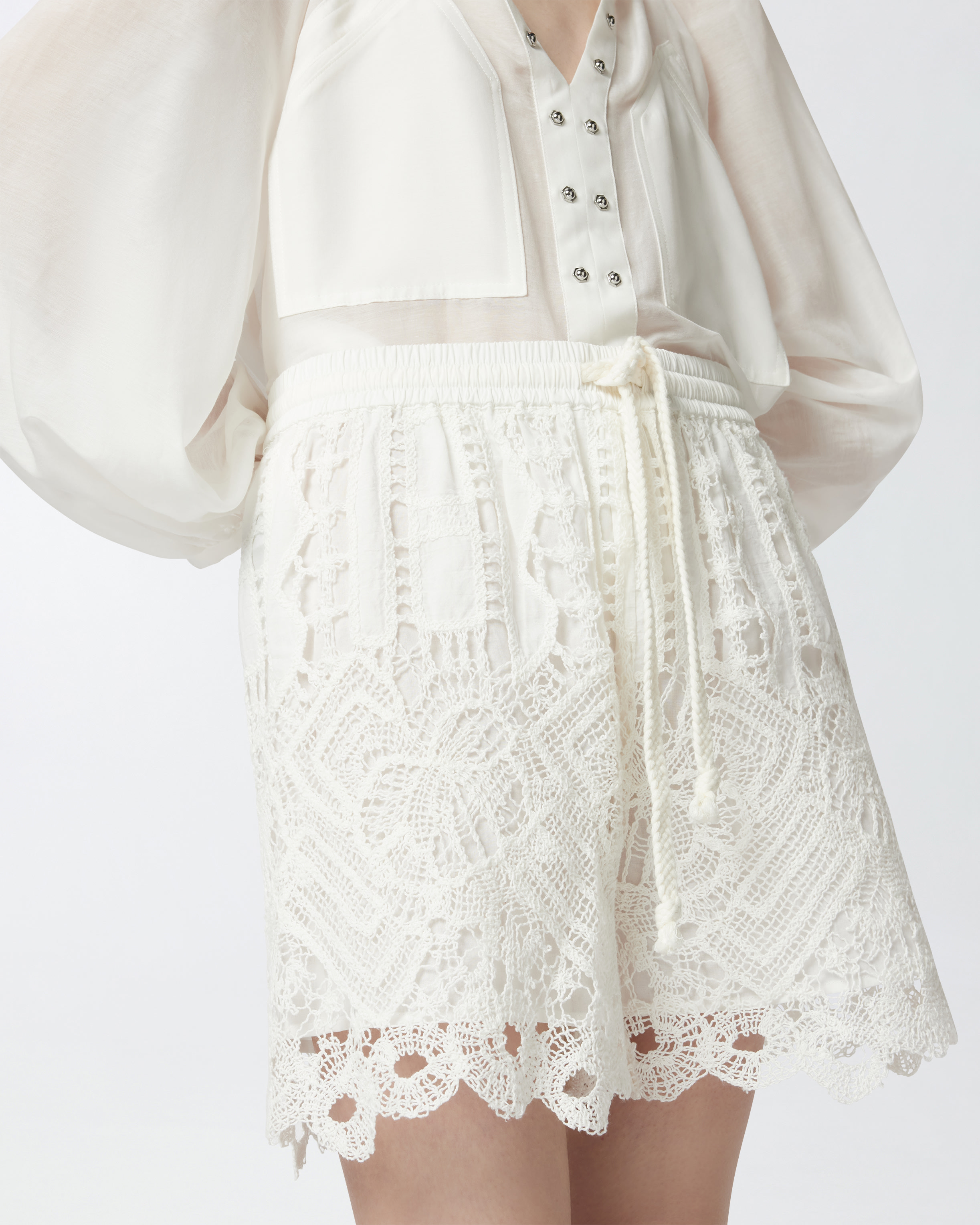 Pinko White Lace Design Serenata Rap Shorts In Snow White