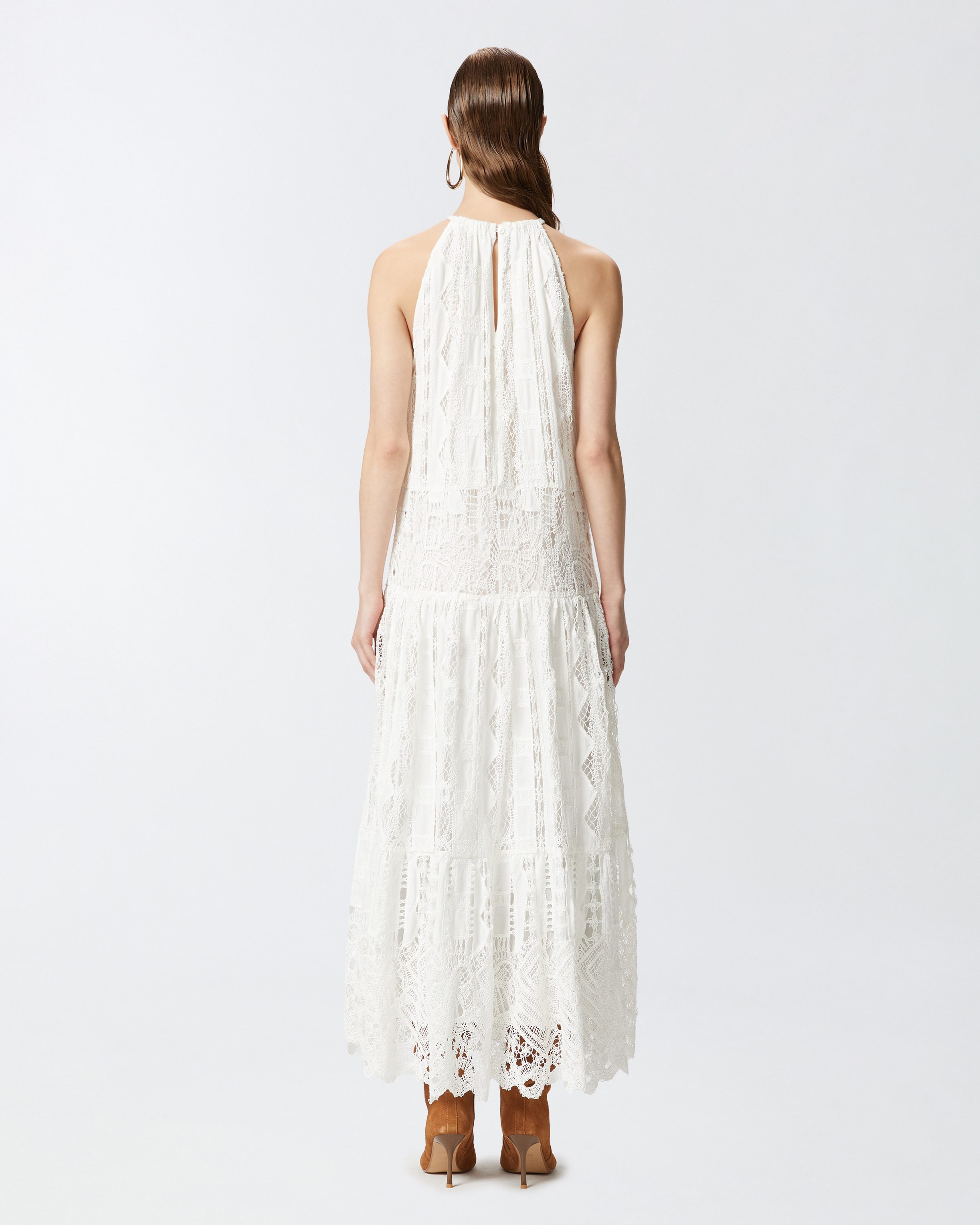 Midi dress in broderie anglaise and macramé PINKO → Shop Online