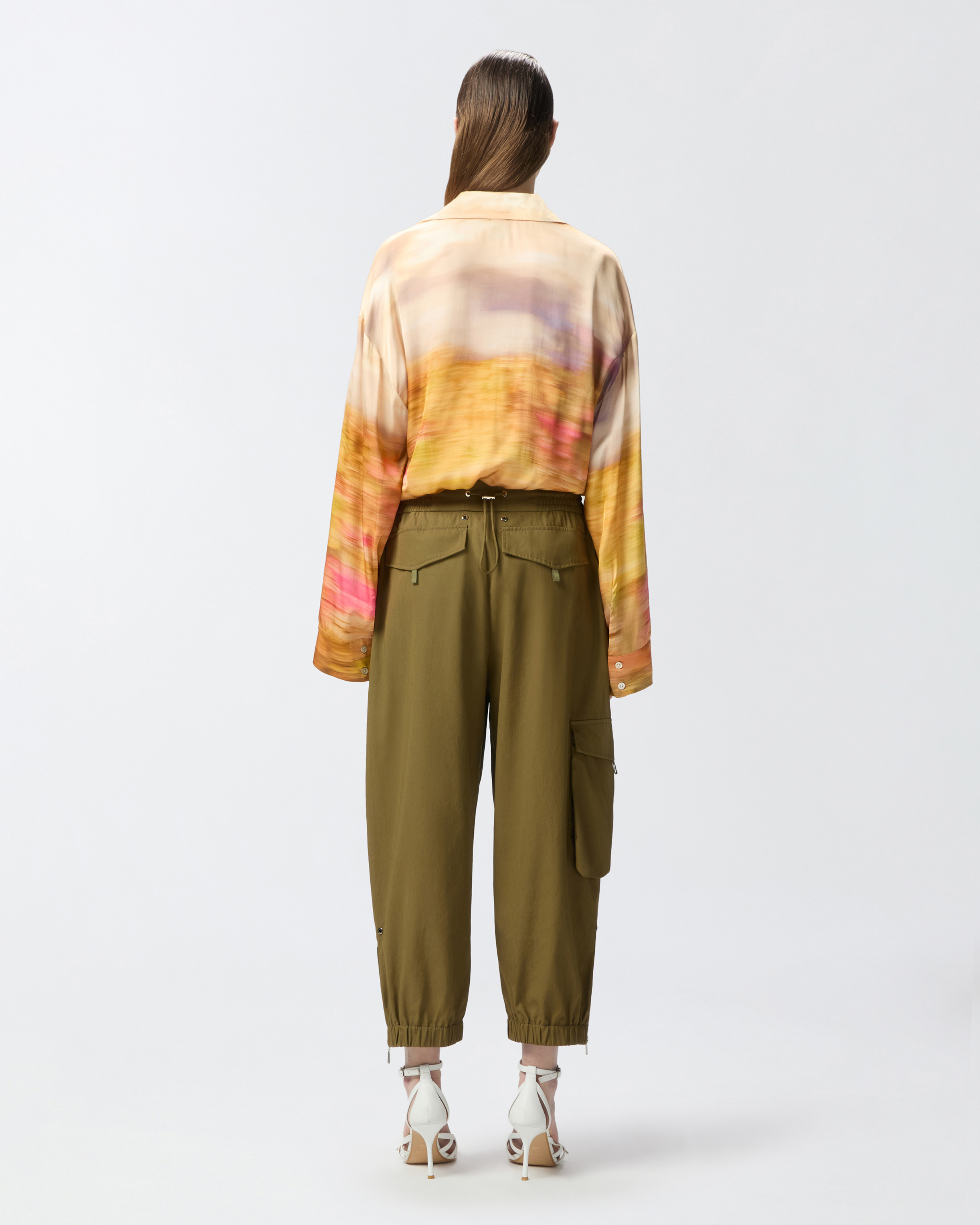Pinko Life Printed Viscose Shirt In Mult.beige/rosa