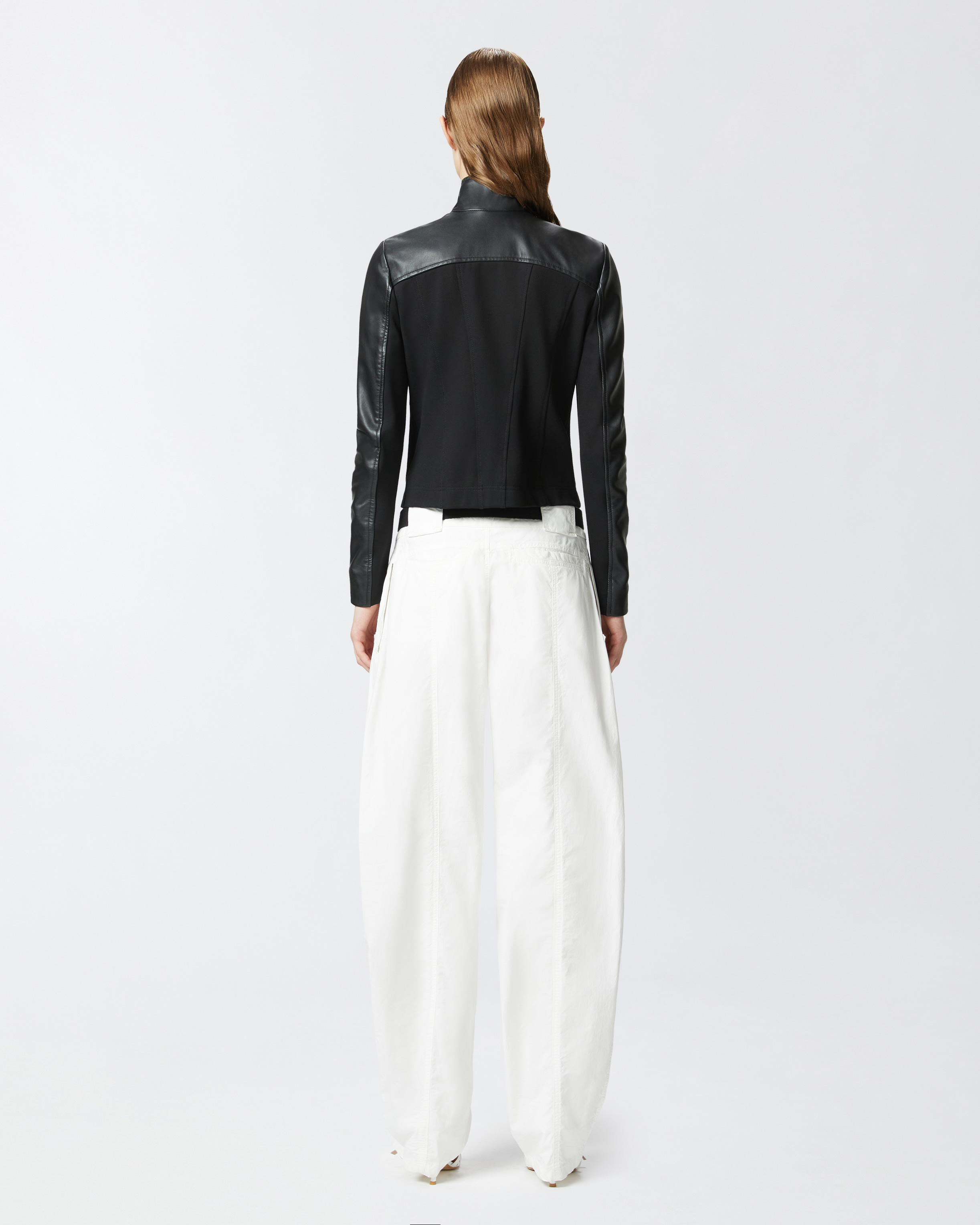 Pinko Blouson De Motard En Cuir Avec Dos En Tissu In Limo Black