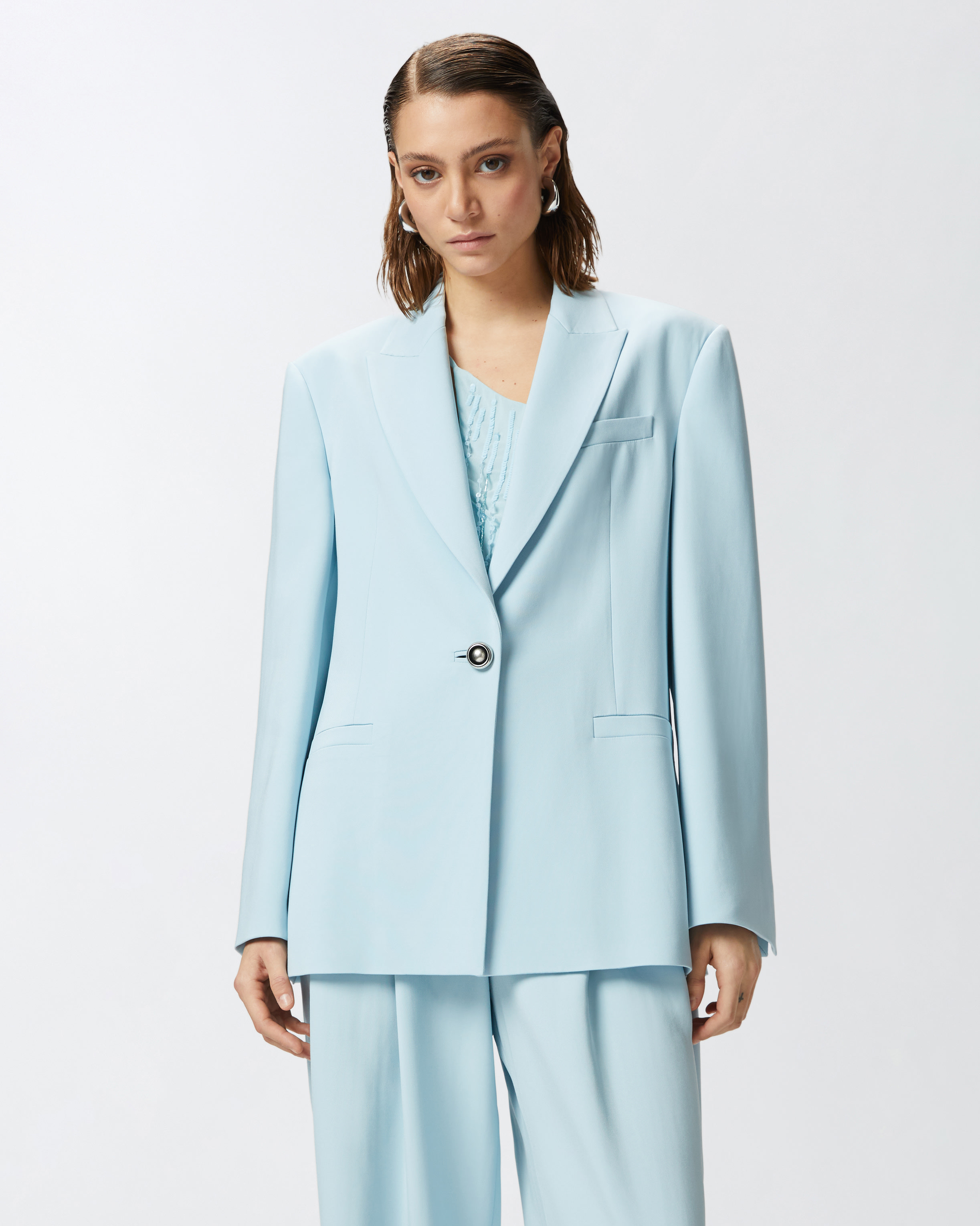 Single-breasted cady blazer with jewel button PINKO → Shop