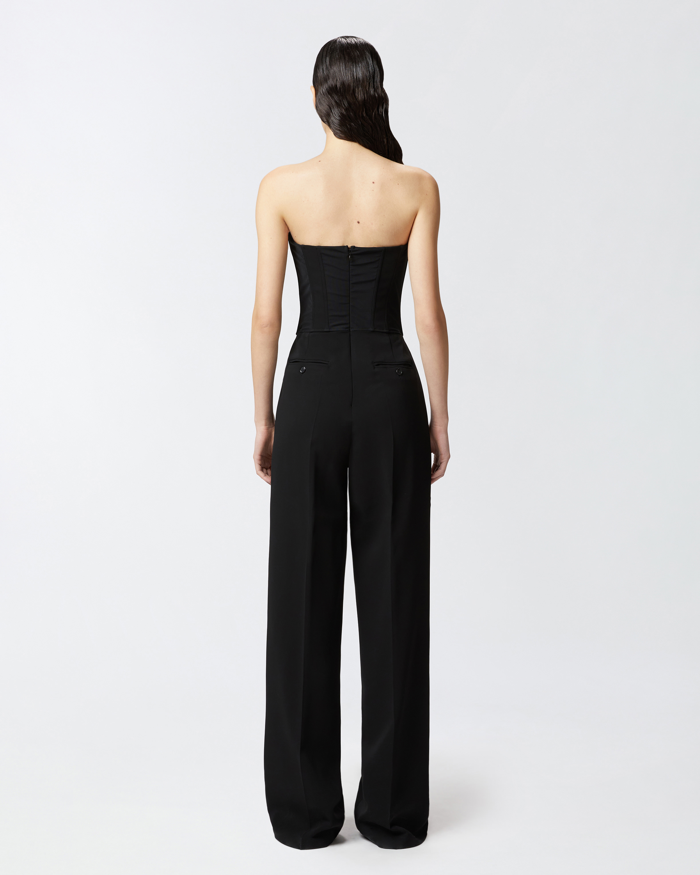 Pinko Elegant Bustier Jumpsuit With Wide-leg Trousers In Limo Black