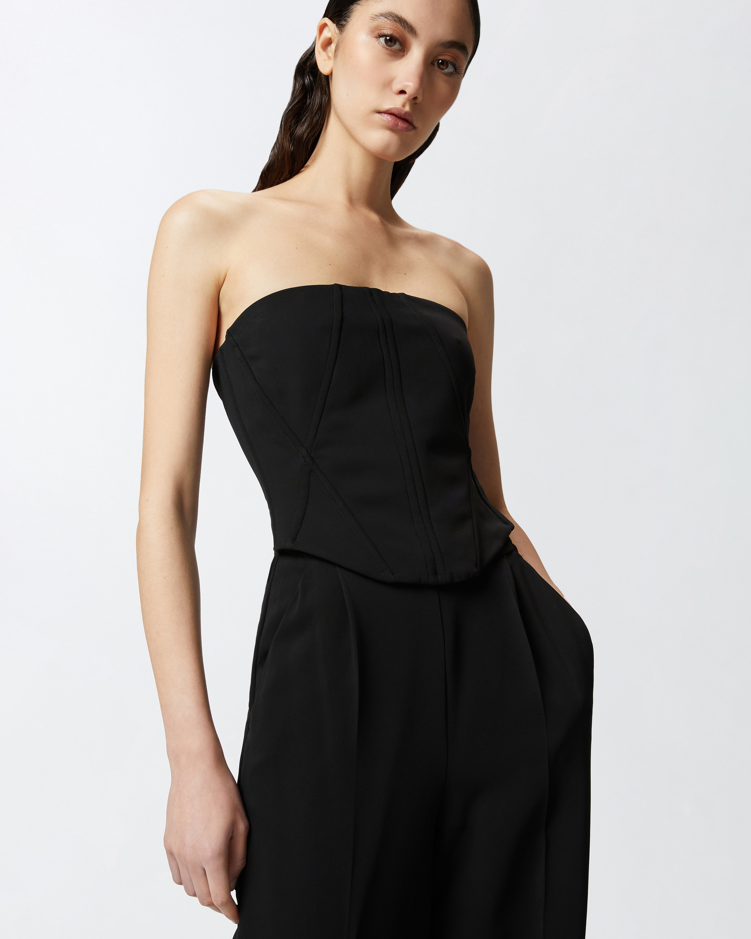 Pinko Elegant Bustier Jumpsuit With Wide-leg Trousers In Limo Black