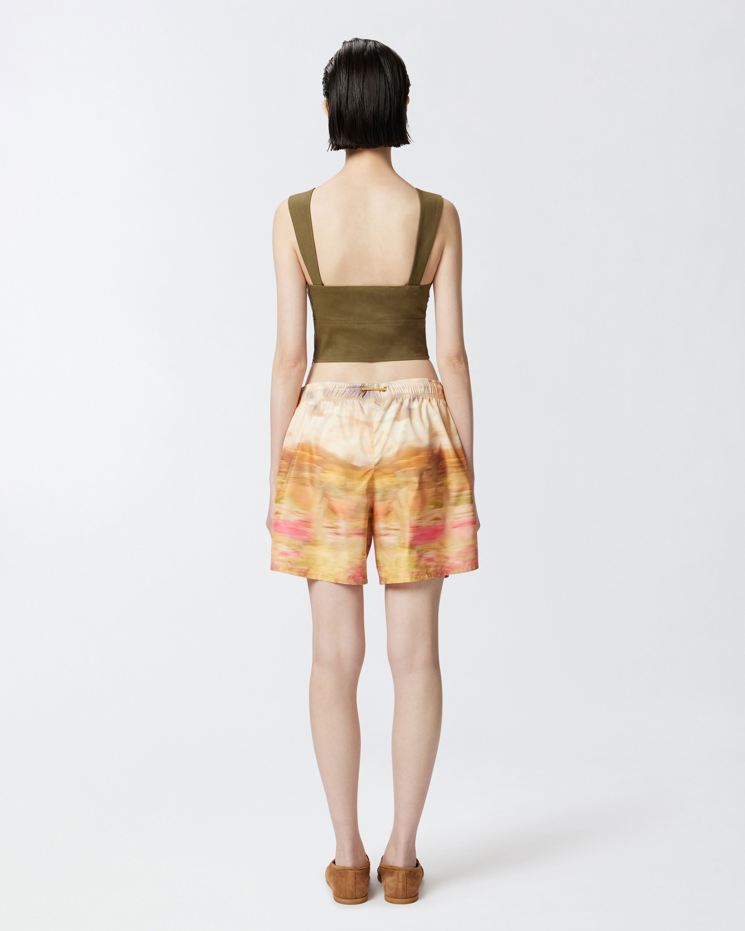 Pinko Crop Top Buttoned Front Ruched In Military Olive Green