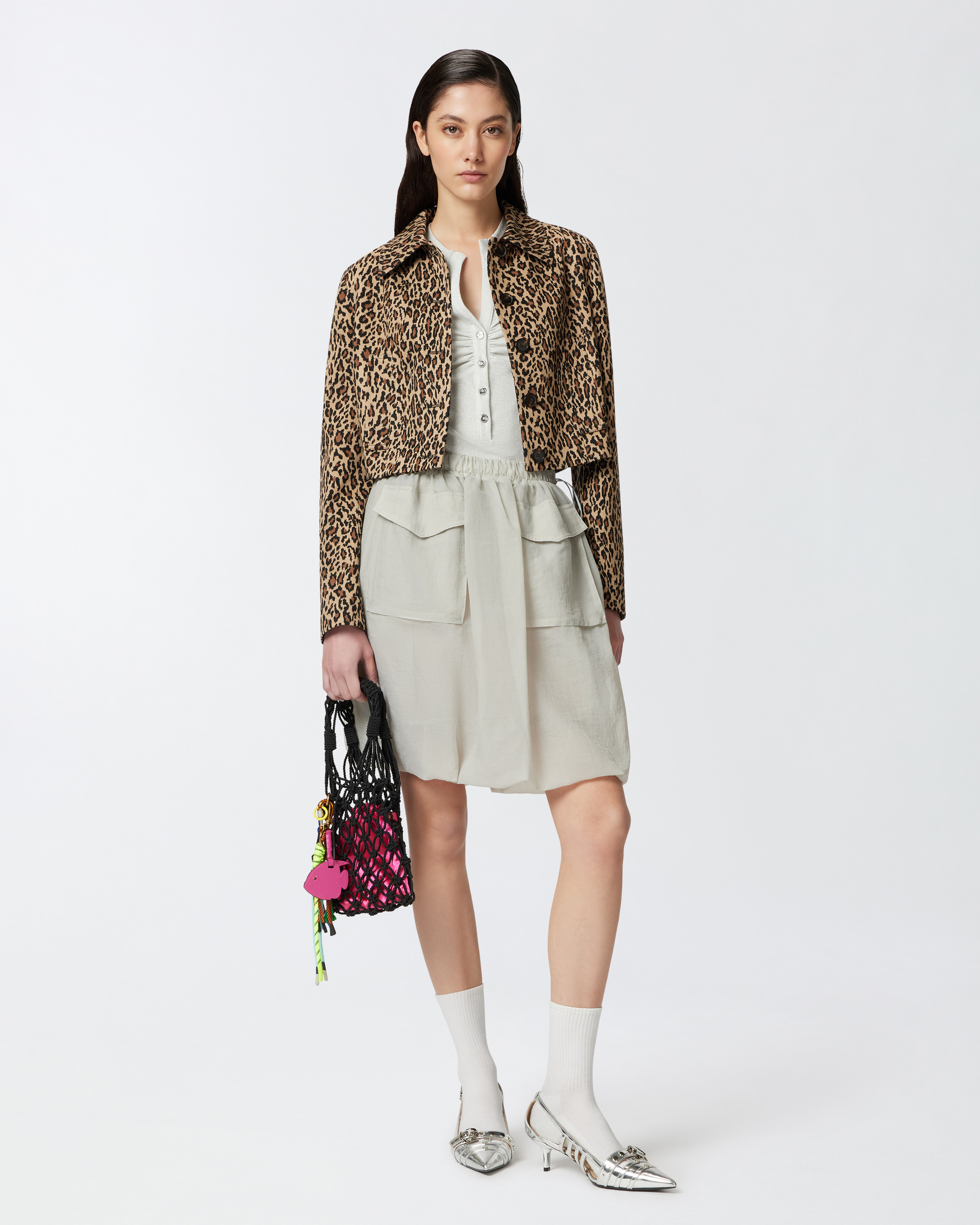 Pinko Lightweight Organza-effect Skirt With Pockets In Pearl Grey