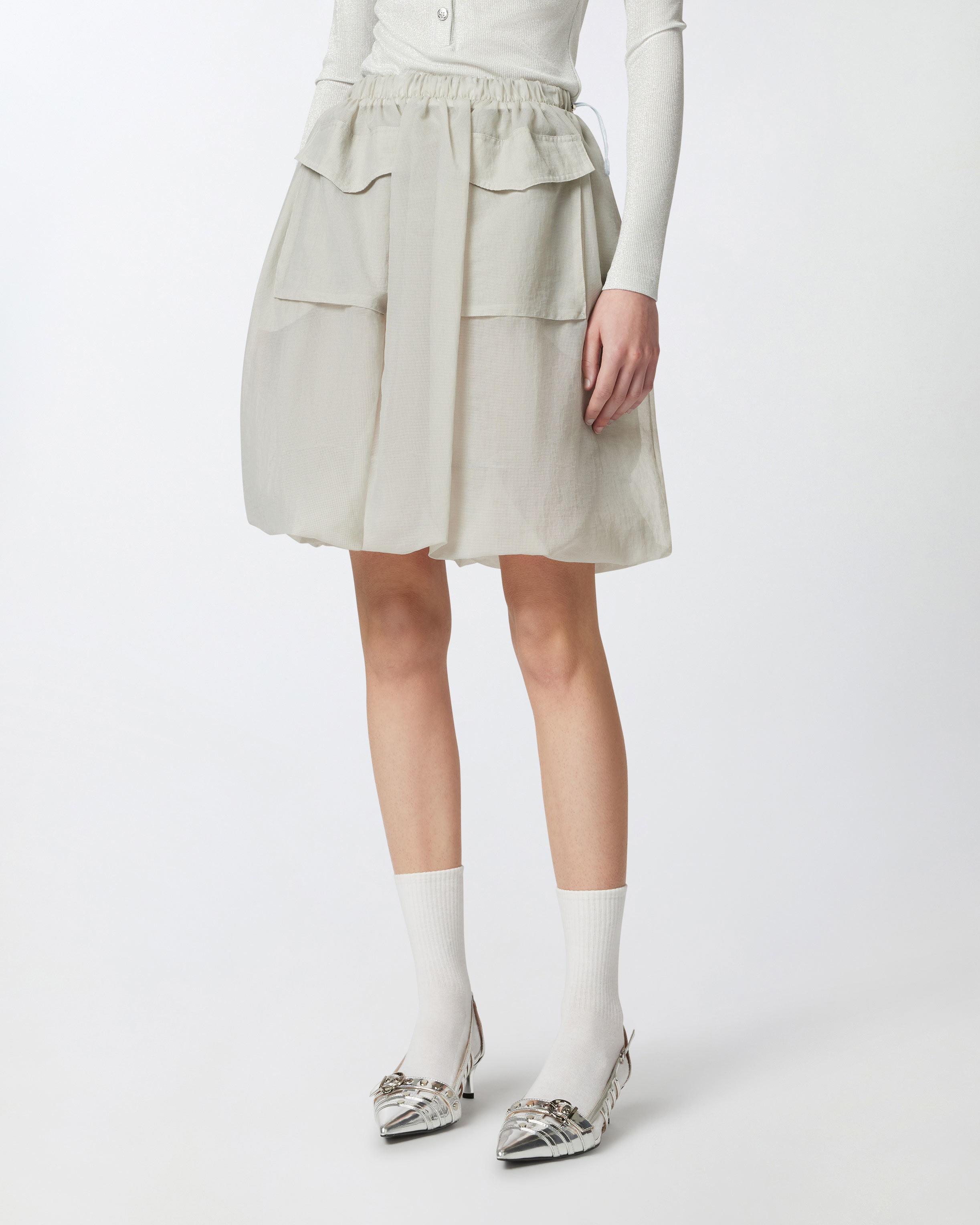 Pinko Lightweight Organza-effect Skirt With Pockets In Pearl Grey